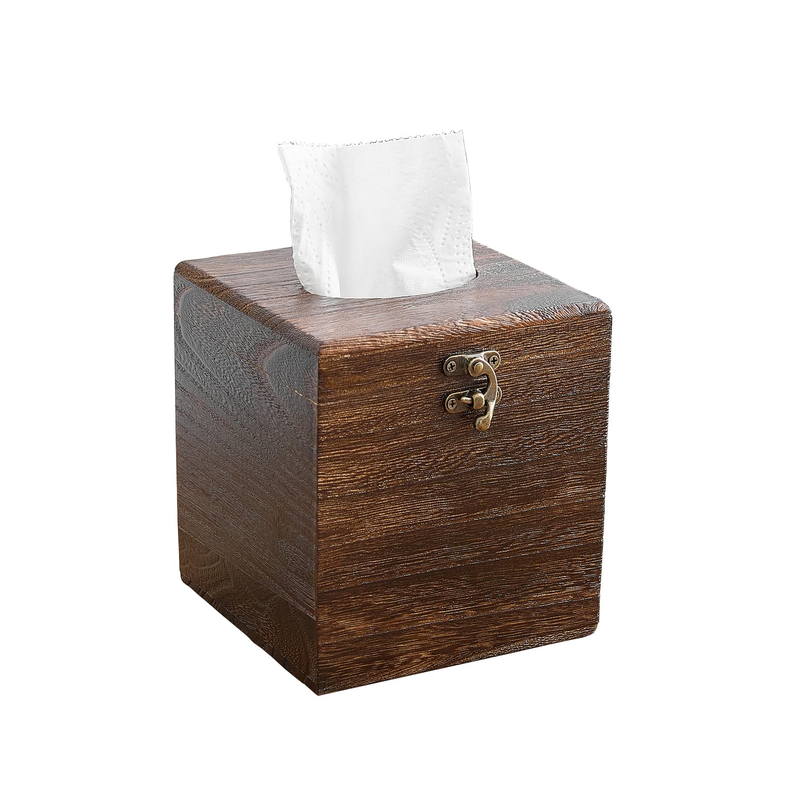 GZQWDC Square Wood Tissue Box Cover - Decorative Wooden Holder for Bathroom, Tabletop, Office
