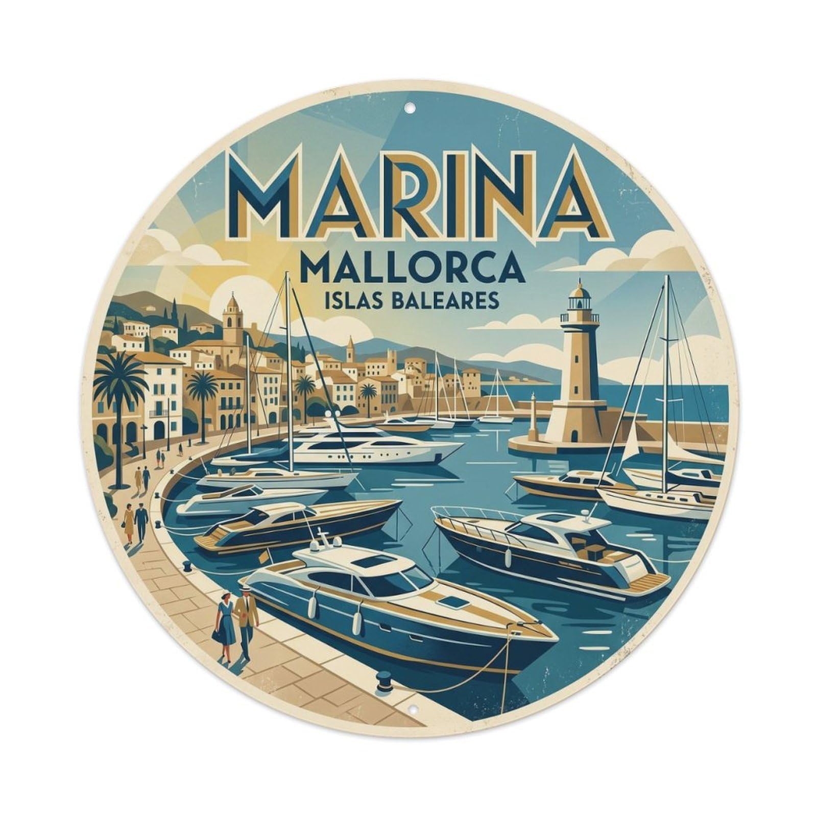 Okahys 8X8inch Classic Style Mallorca Marina Scenic Route Travel Map Harbor Metal Tin Sign