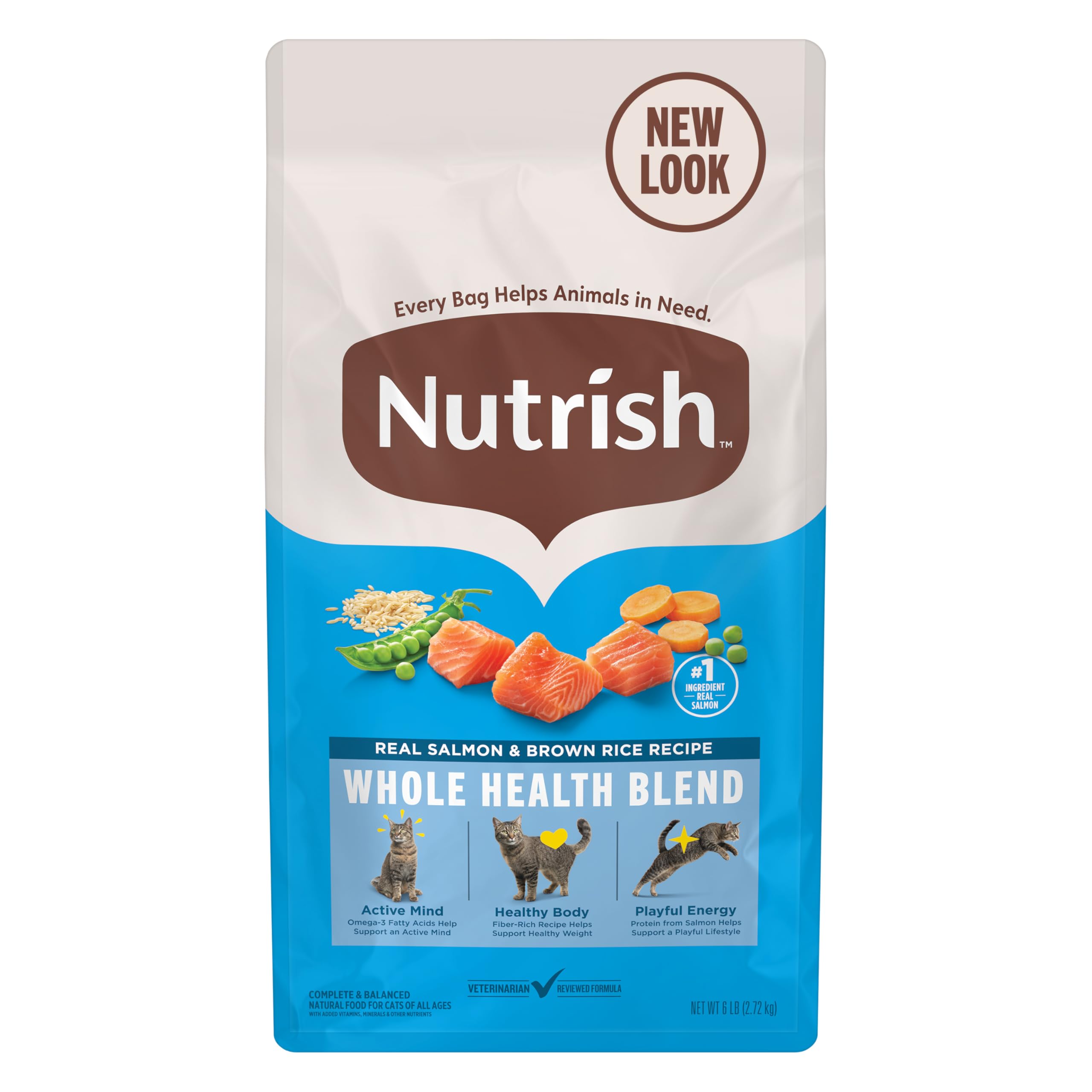 Nutrish Real Salmon & Brown Rice Recipe Dry Cat Food, 6 lb. Bag, Packaging May Vary (Rachael Ray)