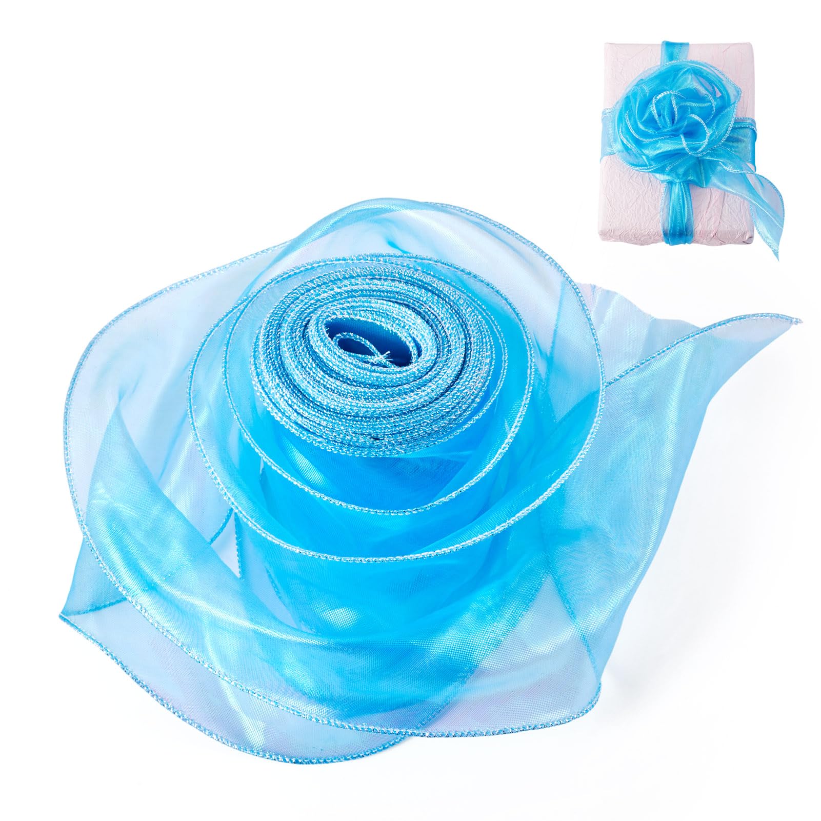 Spritewelry 15 Yards Iridescent Organza Ribbon Deep Sky Blue Shimmer Chiffon Ribbon for Gift Wrapping Bouquets Wedding Christmas Home Party Decor 100mm โ image 1