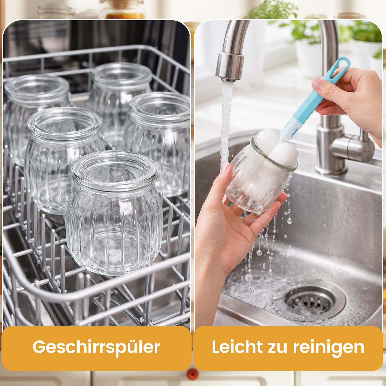 12 Stück 200ml Durchsichtige Joghurtgläser mit Deckel und Löffel, Mehrzweck Dessertgläser für Marmelade, Desert Gläser Set Glas, mit Etikette, Bürste, Seil für Joghurt, Honig