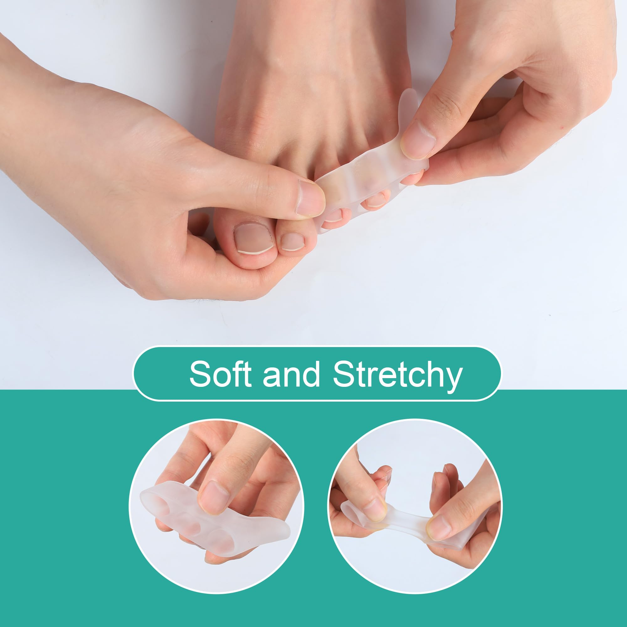Welnove Separadores de dedos meñiques de gel, paquete de 8 espaciadores de dedo meñique, almohadillas para juanetes para mujeres y hombres, protectores de silicona para evitar el roce y aliviar la