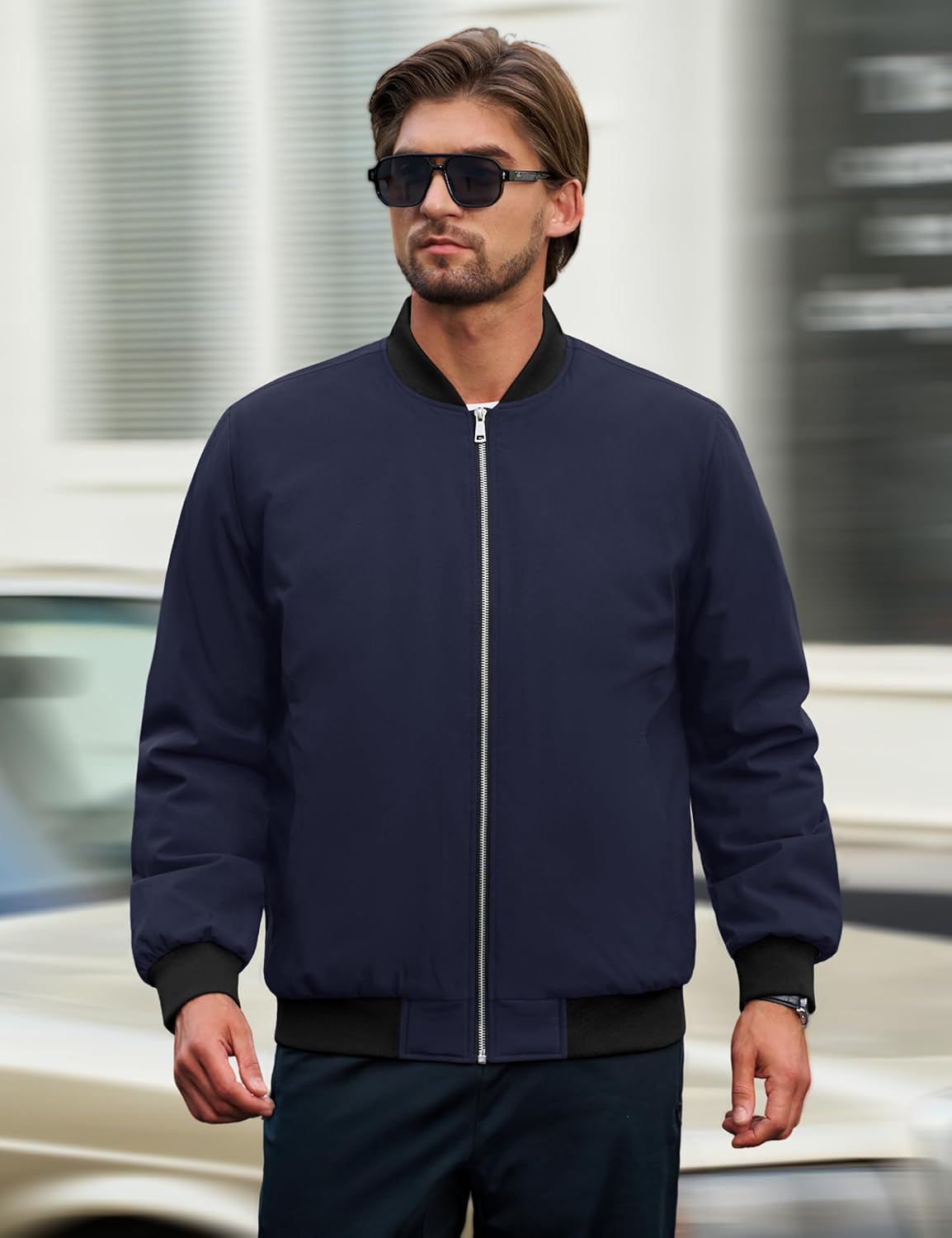 Cotrasen Men's Bomber Jacket Fall Winter Warm Windbreaker Full Zip Windproof Casual Padded Coats - Image 2