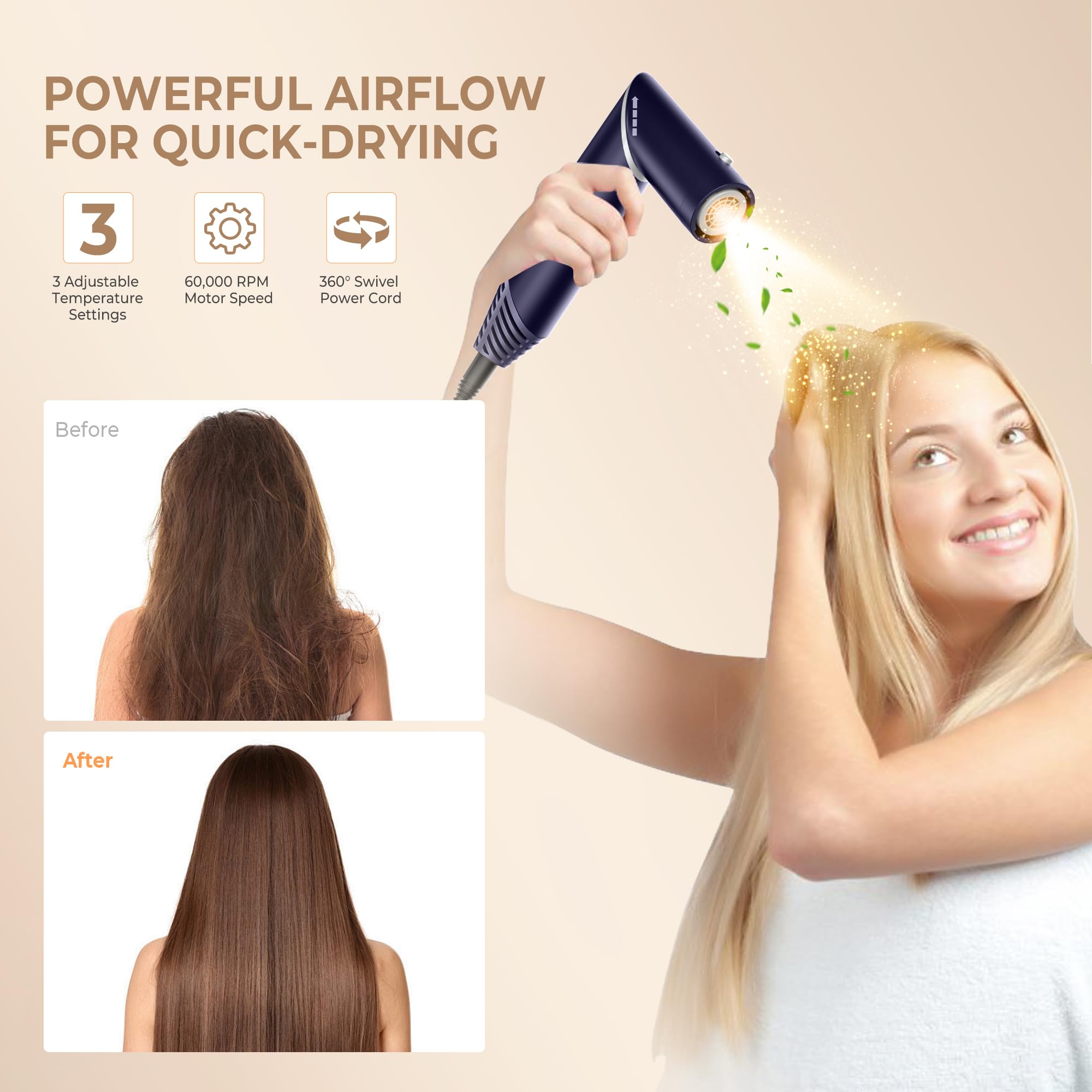 Air Brush 5 en 1, Hair Styler 5 en 1, Air Styler avec Sèche Cheveux Ionique, Brosse Soufflante, Fer à Boucler, Brosse Thermique, Brosse Lissante, Seche Cheveux 5 en 1 pour Sécher, Boucler, Lisser