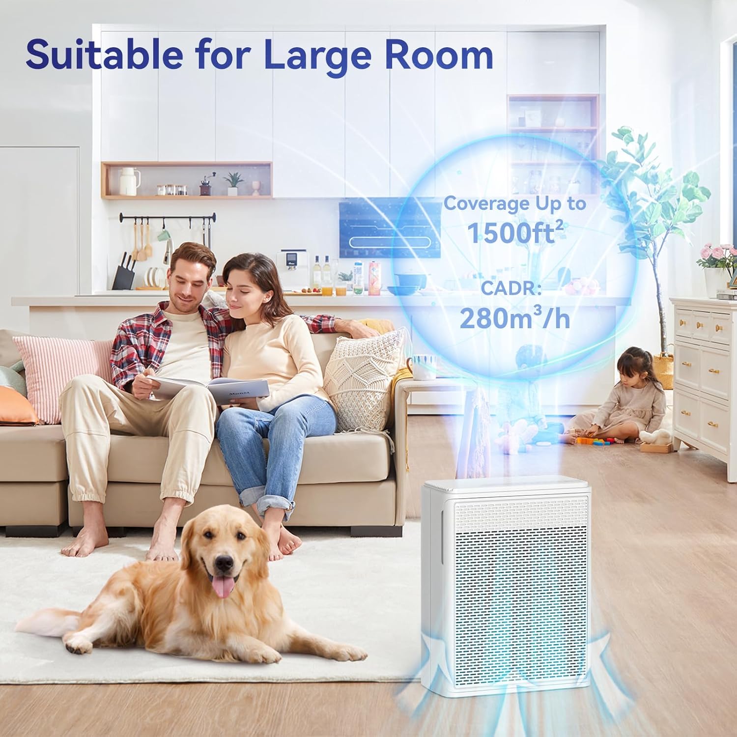 Air Purifiers for Home Pets Covers Up to 1500 Sq Ft,H13 Hepa Filter with Washable Pre-Filter,Pet Hair Dander Smoke Air Cleaner,22 dB Quiet Sleep for Living Room Bedroom Kitchen,P280 (White) - Image 2