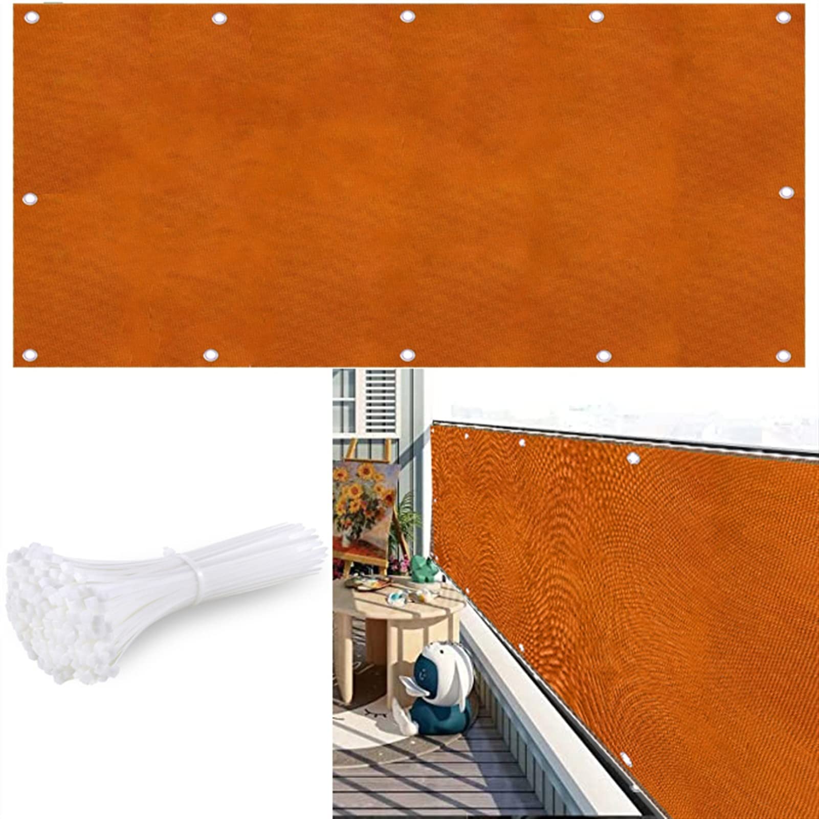 CHBIN Balcony Screen Privacy Fence Cover 140x650cm anti-peeping, windproof, anti-ultraviolet with Bindings & Grommets for Fence Wall Garden Yard, Orange