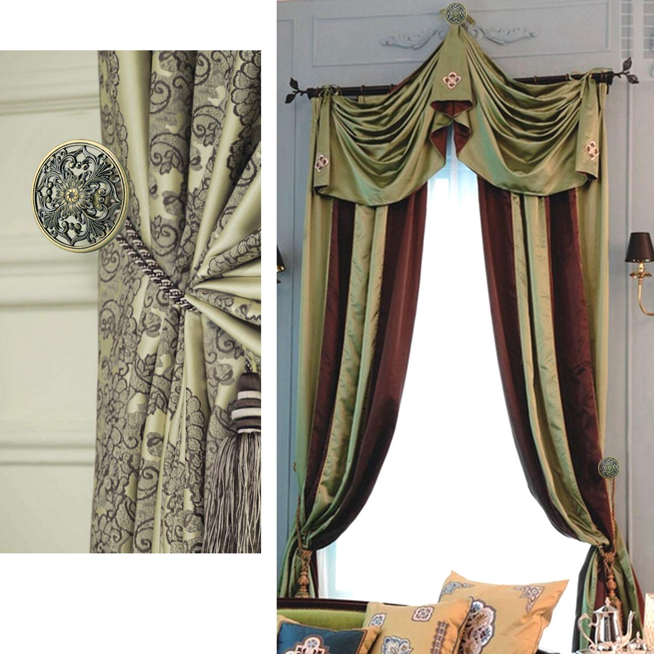 Fermatende da muro Lewondr Raccoglitenda 2 Pezzi in Bronzo con Fibbia Circolare Floreale con Viti, Accessori Decorazioni Tende Finestre Fermatende per Casa, Hotel, Ristorante- Bronzo