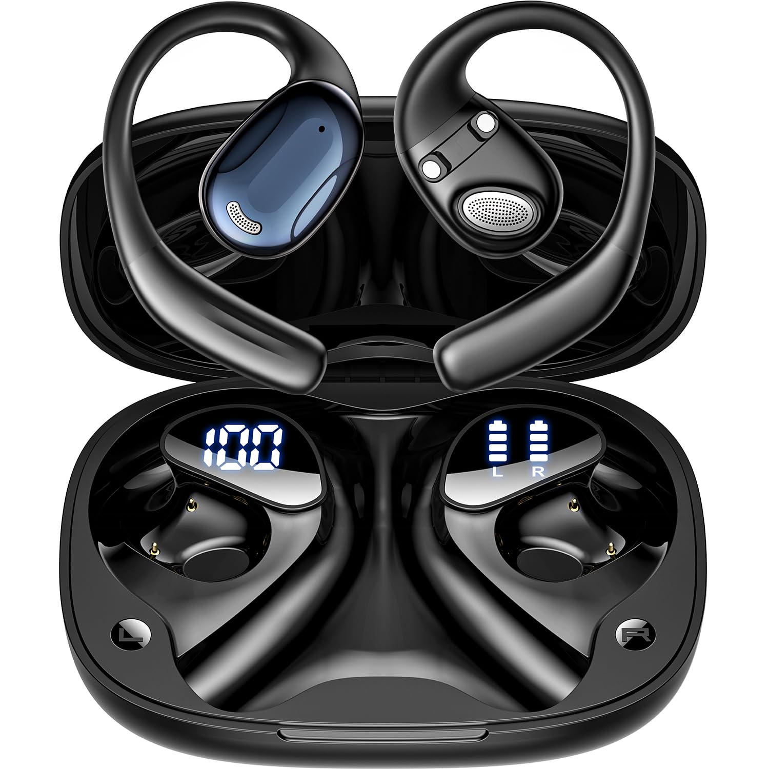 イヤホン bluetooth ワイヤレスイヤホン 「2026 雑音カットで通話快適」 Bluetooth 5.4 自動ペアリング 業界最速の即時接続 オープンイヤー 最大100時間再生 Type-C急速充電 空気伝導 耳塞がず快適 8.8g超軽量 マイク内蔵 通勤/運動（ブラック）