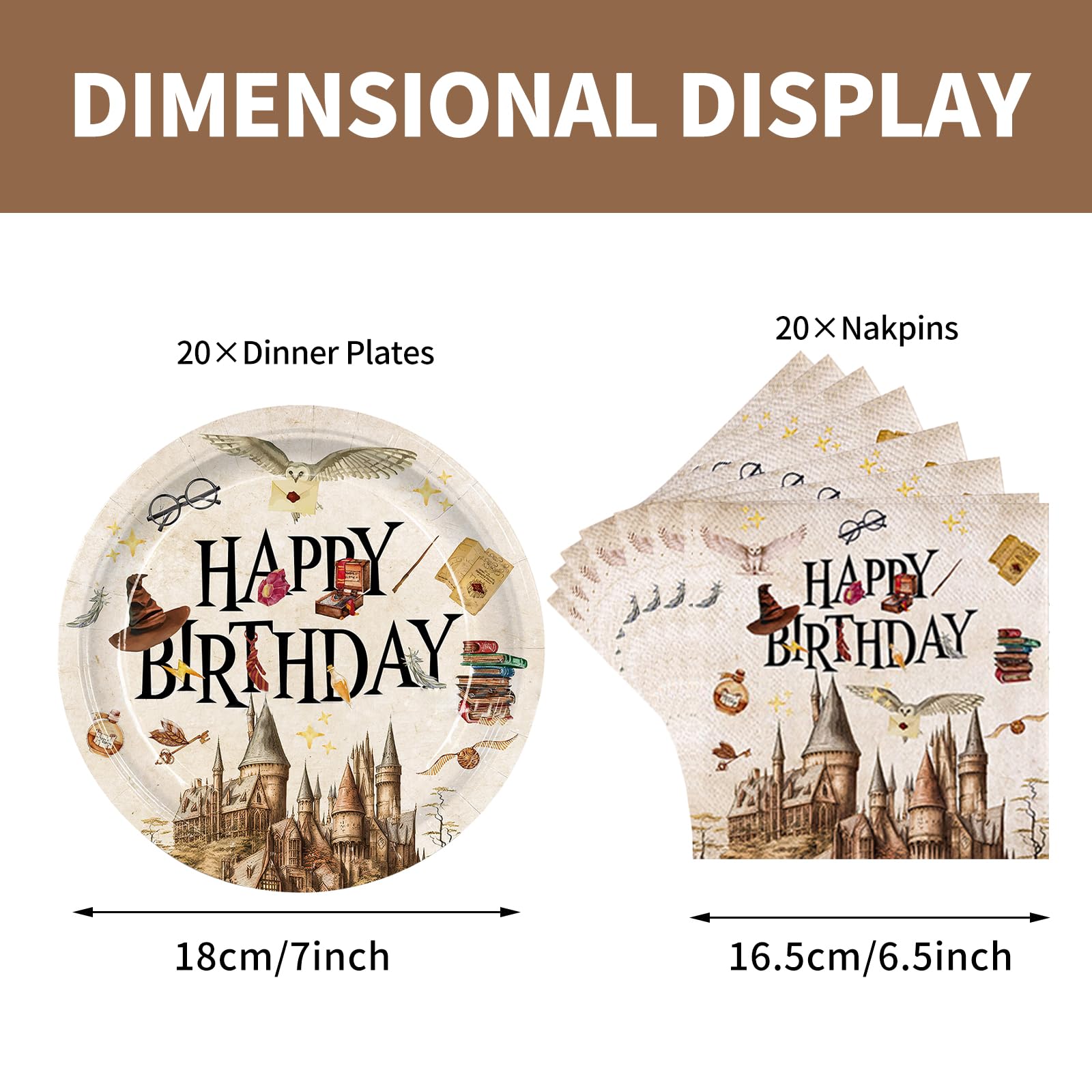 Decoration Anniversaire Wizard Vaisselle de fete 82 Pièces Harry Magicien Vaisselle Papier Assiettes Papier Tasses Serviettesr Nappe pour et HAPPY BIRTHDAY Bannière,pour Enfants Anniversaire Fête