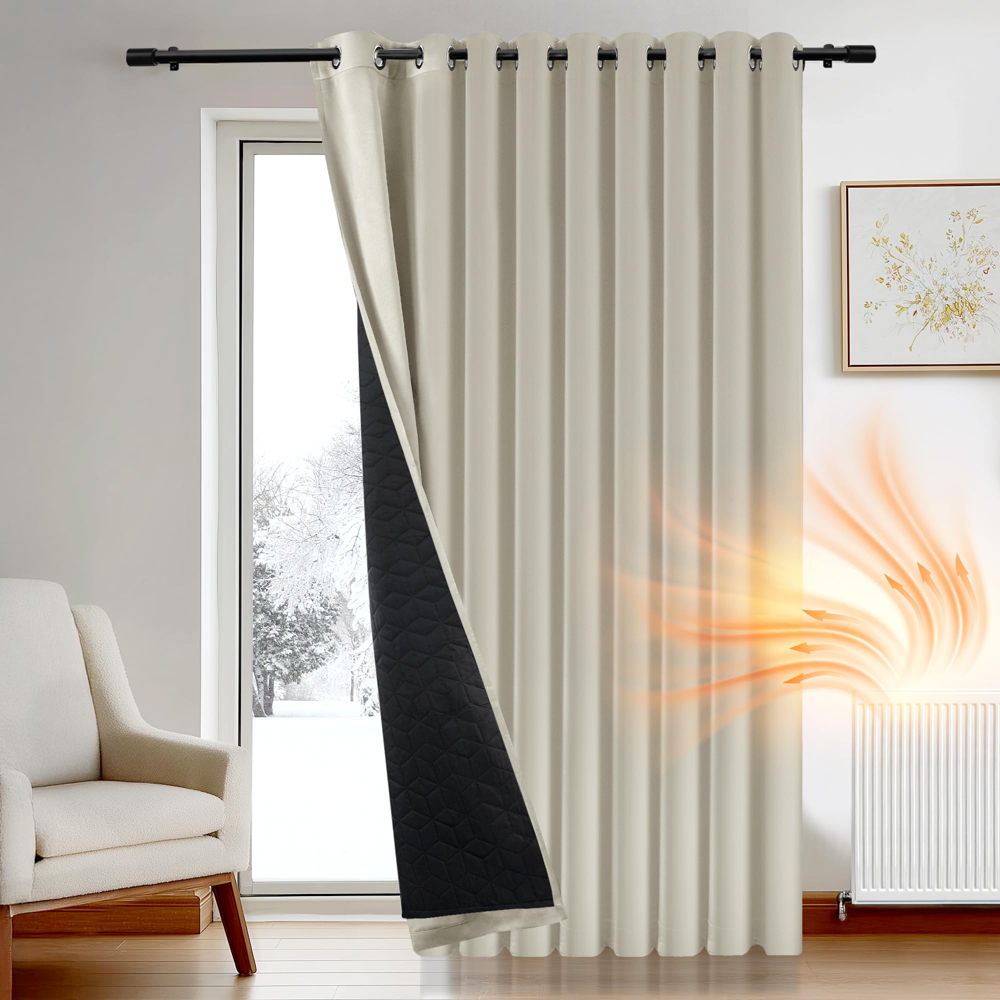 Deconovo Cortinas Opacas de Salon Dormitorio termicas aislantes, 300×260 CM, Beige Claro, 1 Paneles