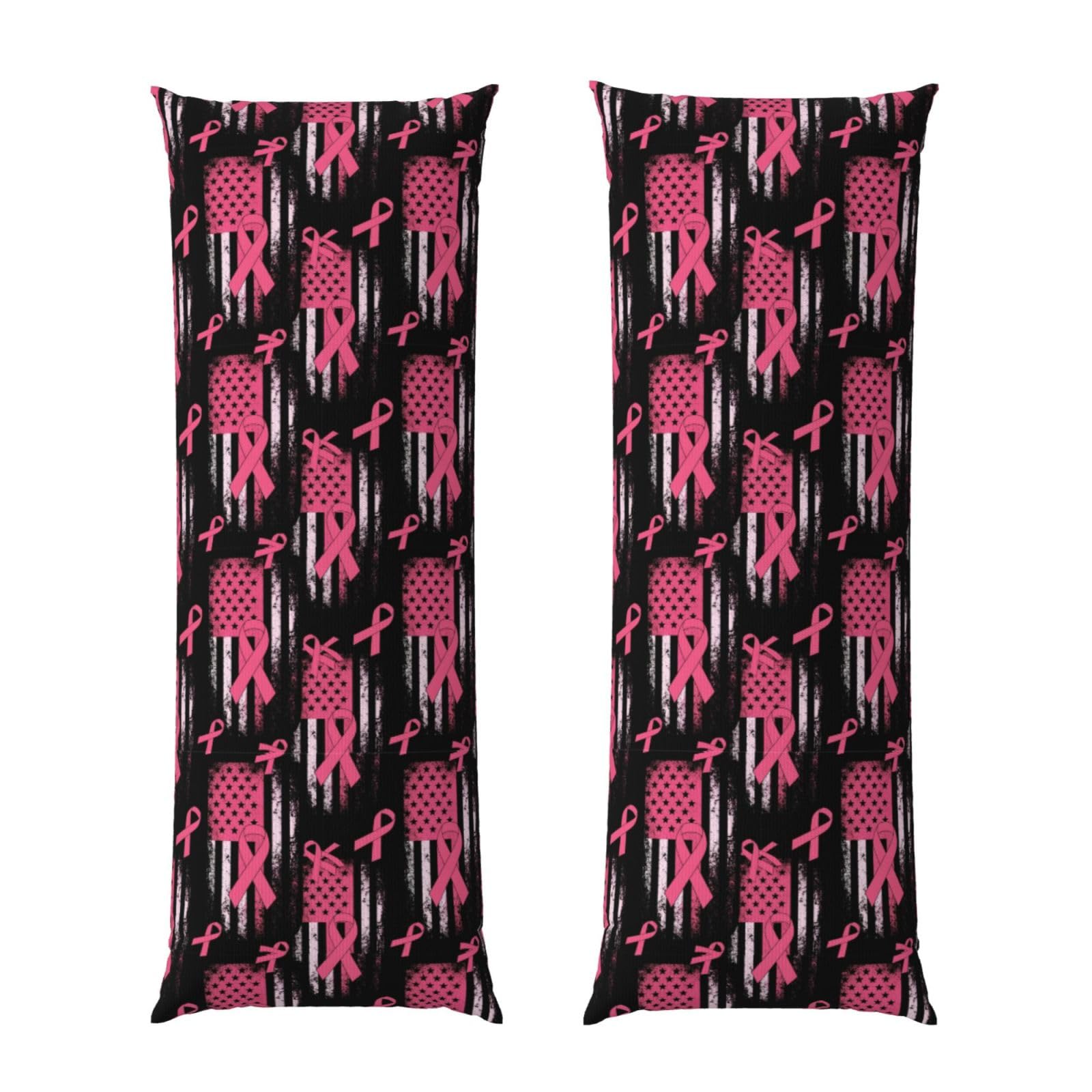 Pillowcase for Body Pillow 20x54, Breast Cancer Awareness Pink Ribbon American Flag, Premium Soft Brushed Fabric with Hidden Zipper, Breathable Machine Washable Cover for Bed Sofa