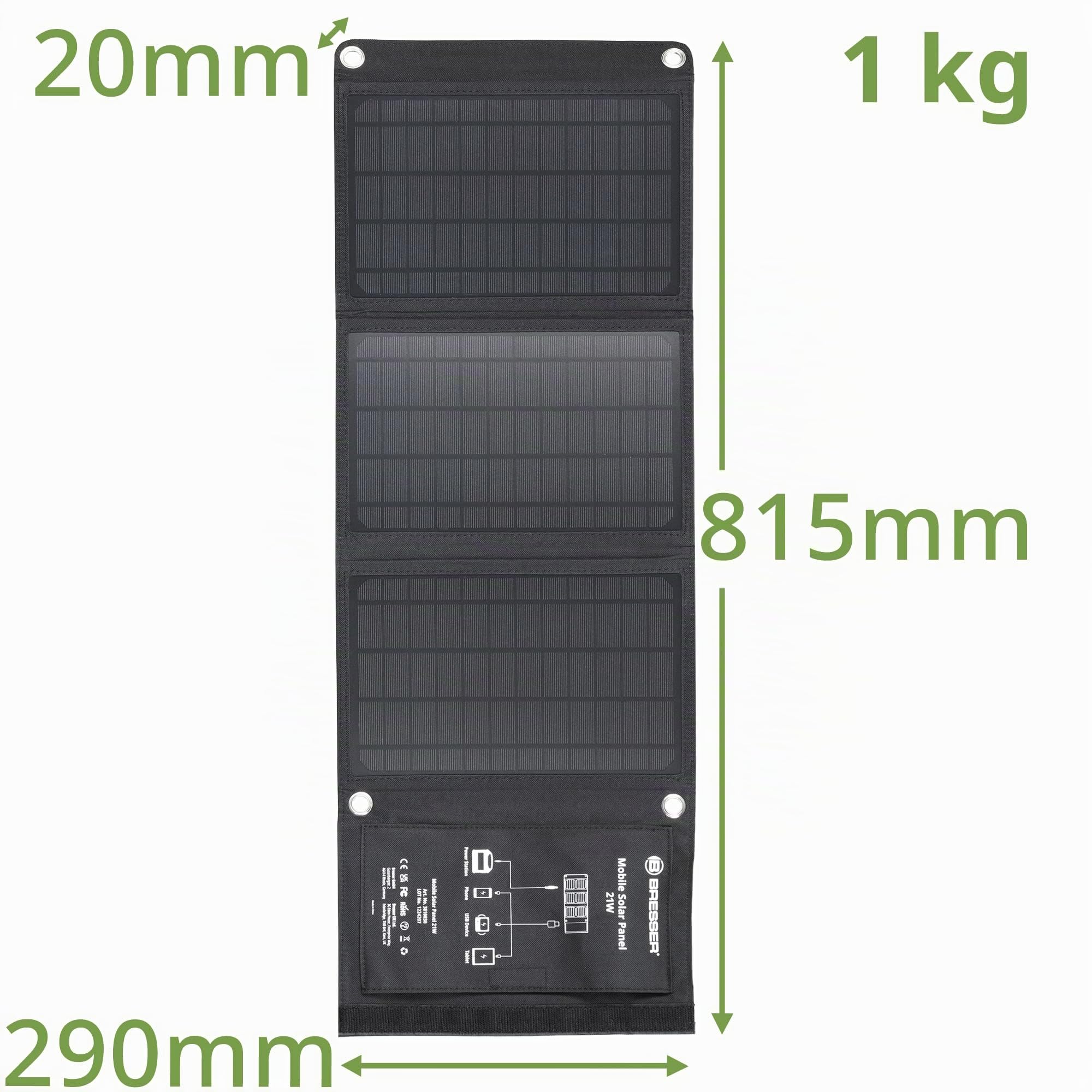 Bresser Chargeur Solaire Portable 21 W Pliable avec USB A et Sortie DC