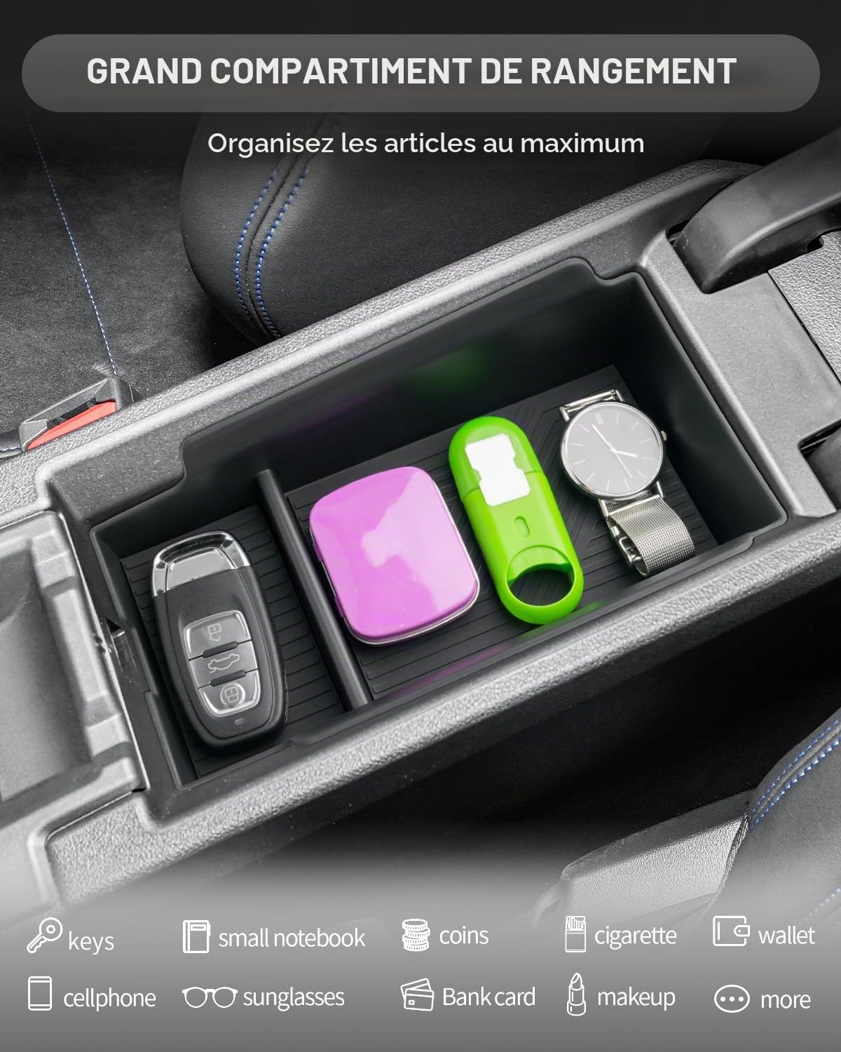 CDEFG Compatible avec BMW Série 1 F70 / Série 2 F74 2025 2026 Console centrale Boîte de rangement pour accoudoir de voiture Boîte de rangement pour console centrale de voiture Plateau Organiseur 1