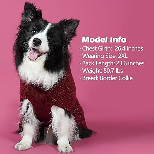 Miniatura 5 de KYEESE Suéteres para perros con agujero para la correa, para perros medianos, suéter pesado con hilo reflectante para otoño e invierno, rojo oscuro,