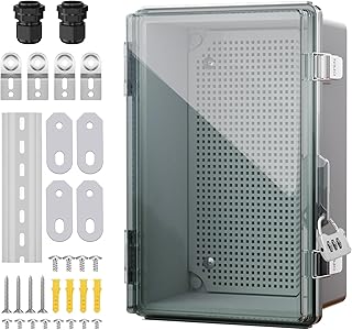 BSEED Waterproof Electrical Junction Box, Outdoor Enclosure with Hinged Cover, Mounting Plate & Wall Brackets - Lockable ABS Plastic Box for Router, Switch, Electrical Project (Clear, 11.4"×7.5"×5.5")