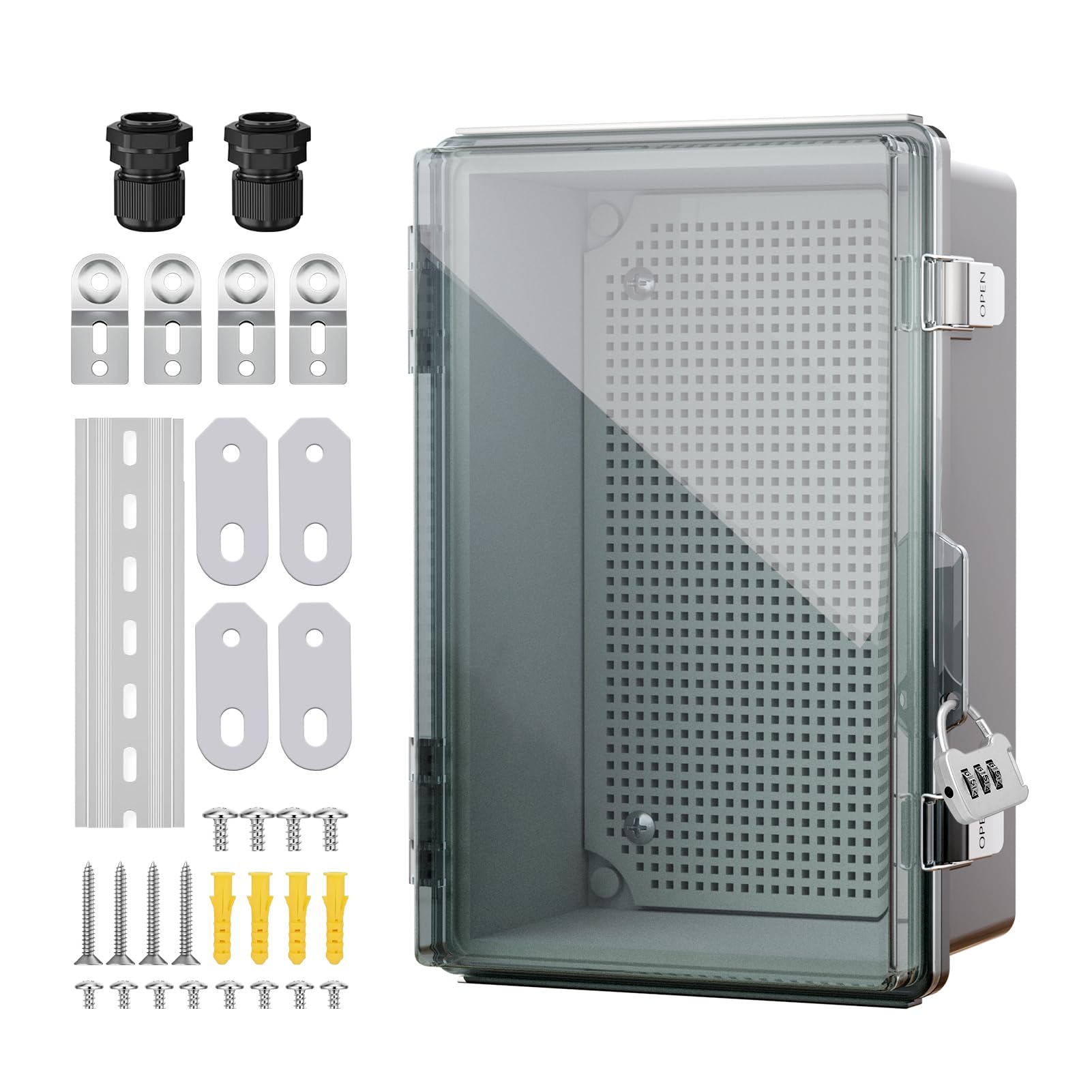 BSEED Wasserdichte elektrische Abzweigdose, Außengehäuse mit Scharnierabdeckung, Montageplatte und Wandhalterungen, abschließbare ABS-Kunststoffbox für Router, Schalter, elektrische Projekte