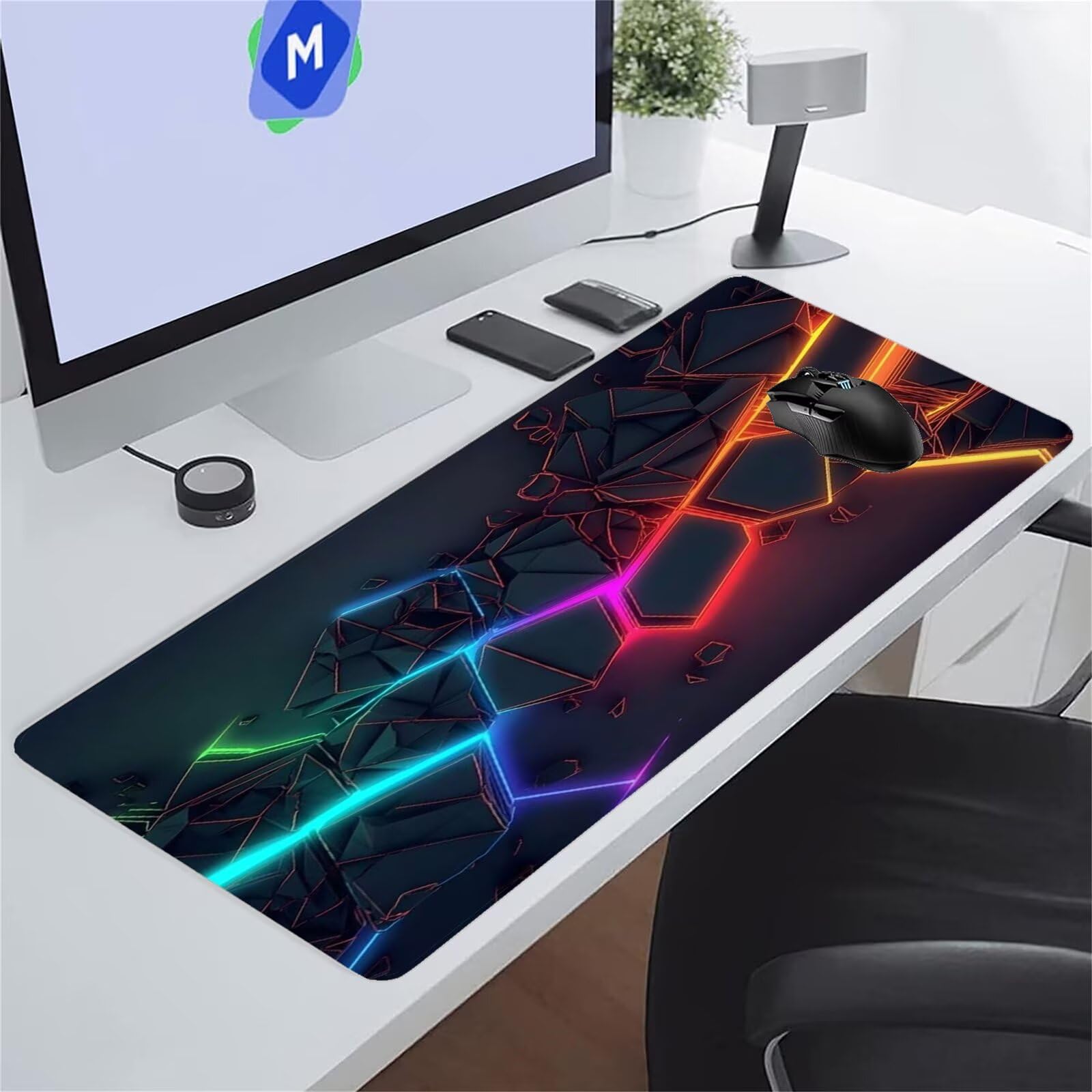 Géométrique Grand Tapis de Souris de Jeu 1200x600x3 mm Tapis de Souris XXL Gaming avec Bords Cousus Grand Tapis de Bureau Antidérapant pour Clavier et Souris