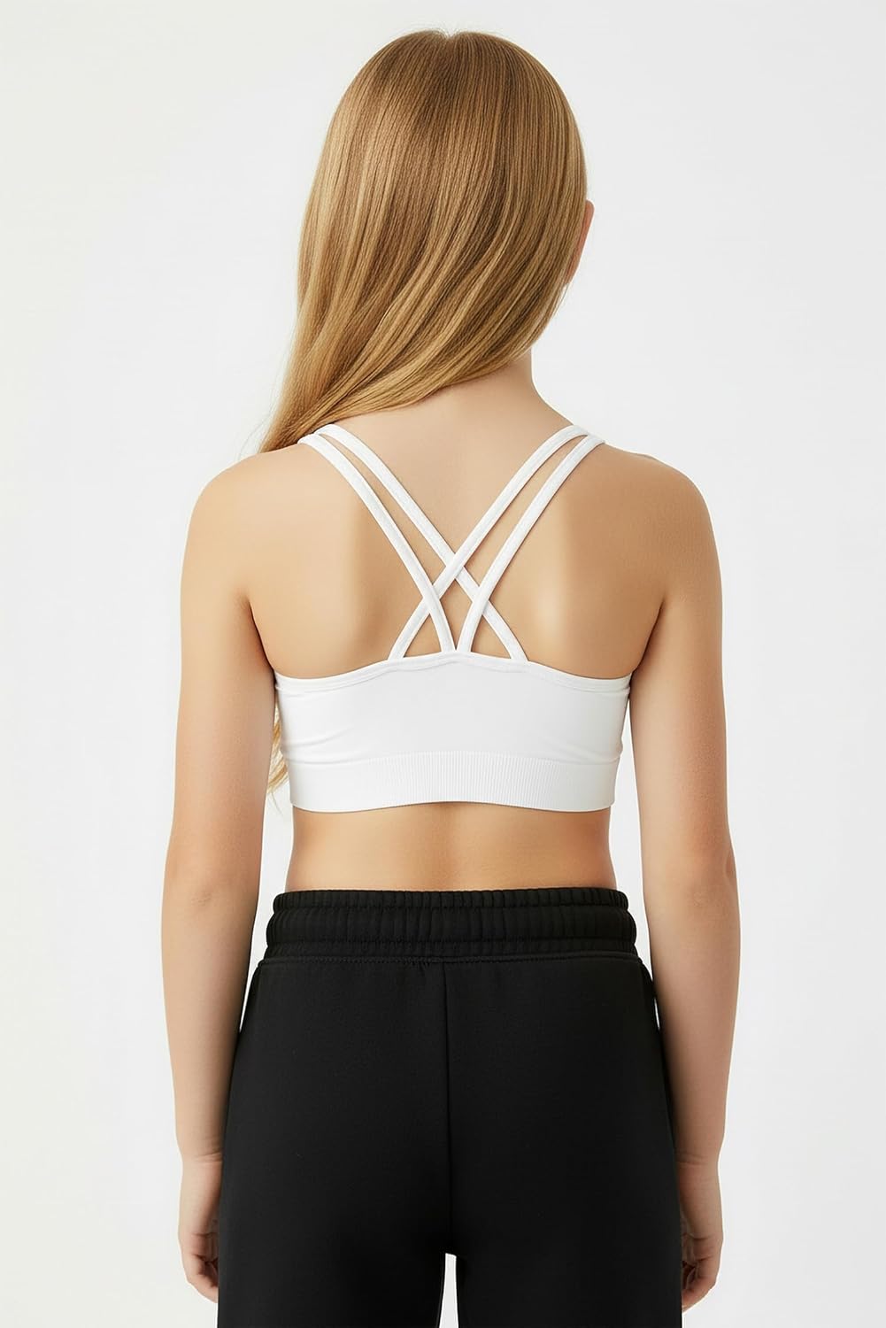 Kurve Girl’s Seamless Strappy Back Stretchy Crop Undershirt Bra, Made in USA