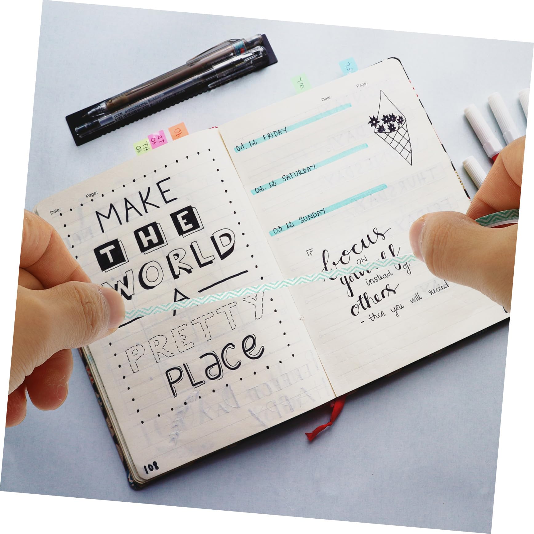 TEHAUX 192rotoli Decorativo Washi Per Adesivi Multi- Per e Scrapbook Facili Strappare Residui Per