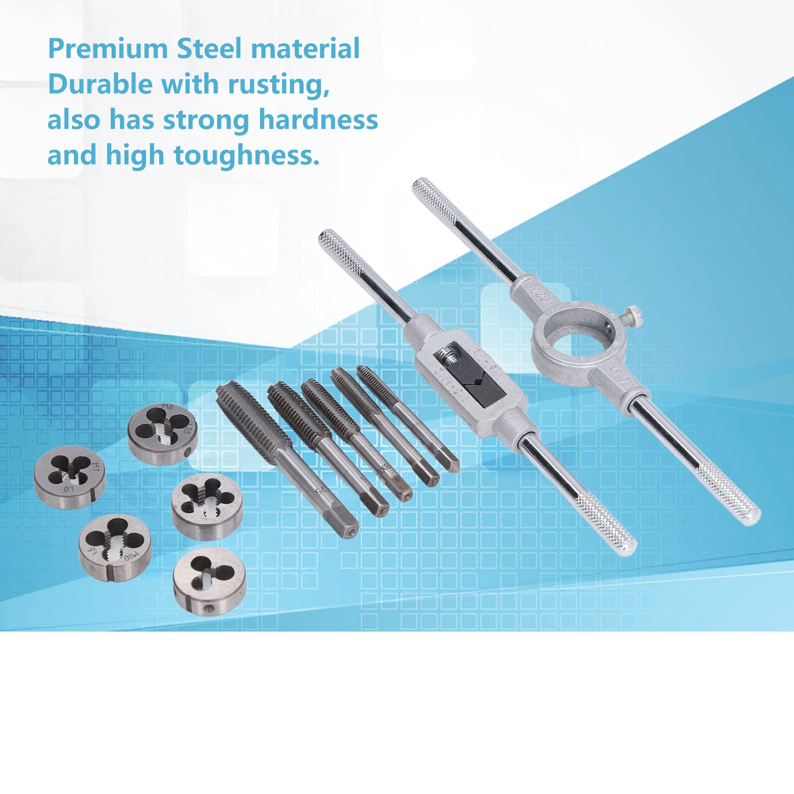 12 pezzi Kit di utensili per maschiatura manuale, chiave per trapano, chiave per filiera, kit di riparazione di filettature in acciaio rapido per cuscinetti, chiave fissa manuale, forniture industr
