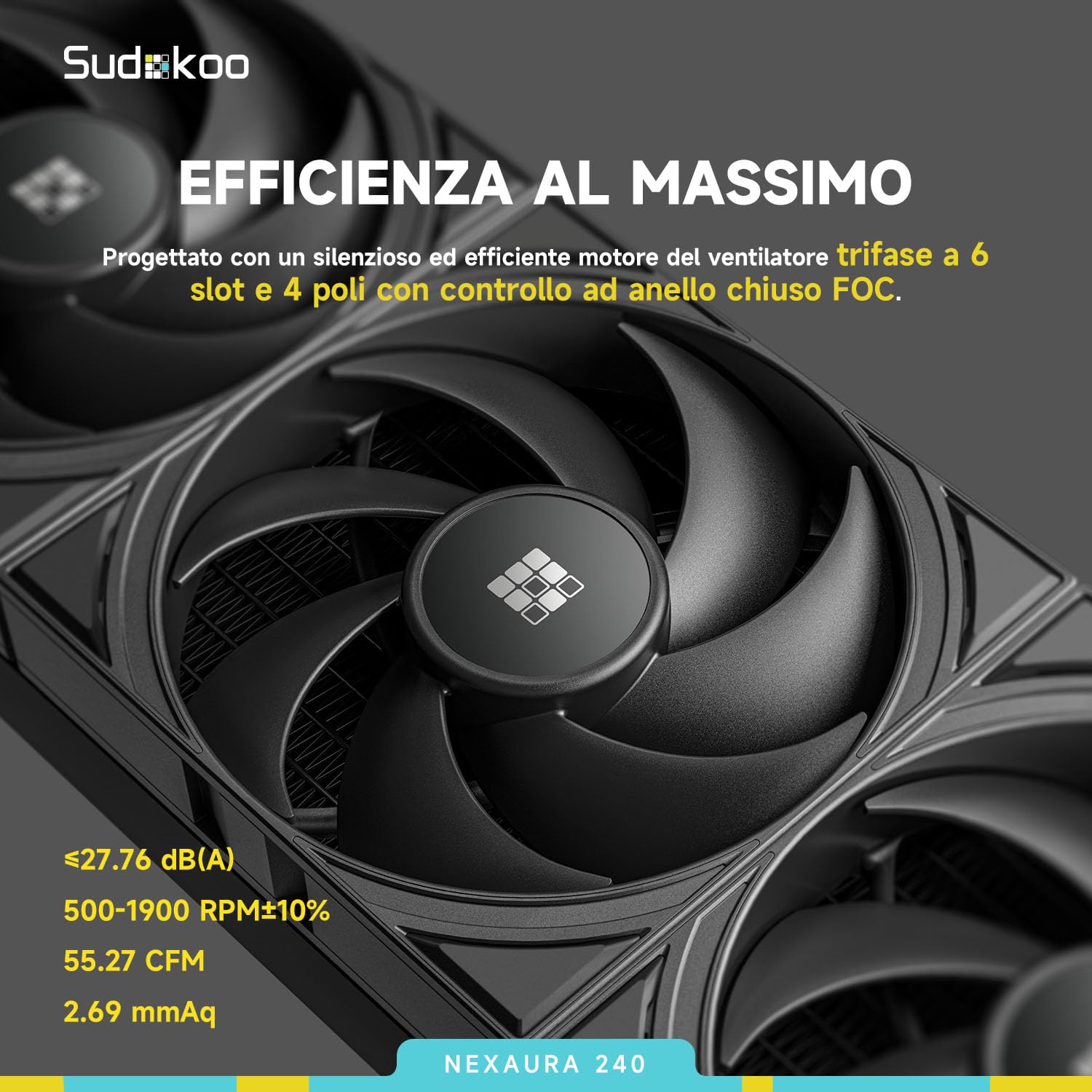 Sudokoo NEXAURA 240 Dissipatore Liquido 240mm per CPU, Raffreddamento Liquido AIO 240mm, 2 Ventole PWM FDB, ARGB PWM Pompa Silenziosa, 2500-3600RPM,TDP 280W, Intel LGA1851/1700/1200/115X e AMD AM5/AM4