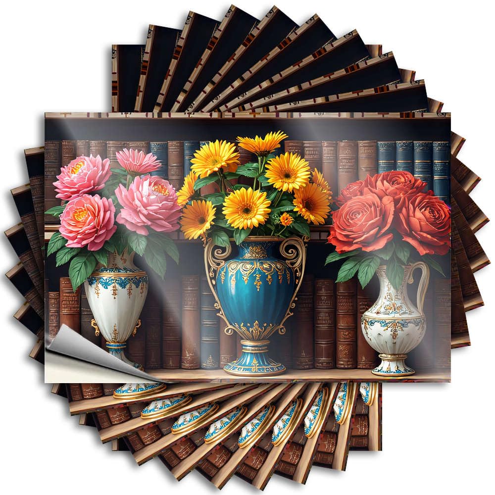 Tattoo Coffee Boys Cute Garage Flowers in Ornate Vases On A Bookshelf - Scratch Resistant Stickers(8X12CM)