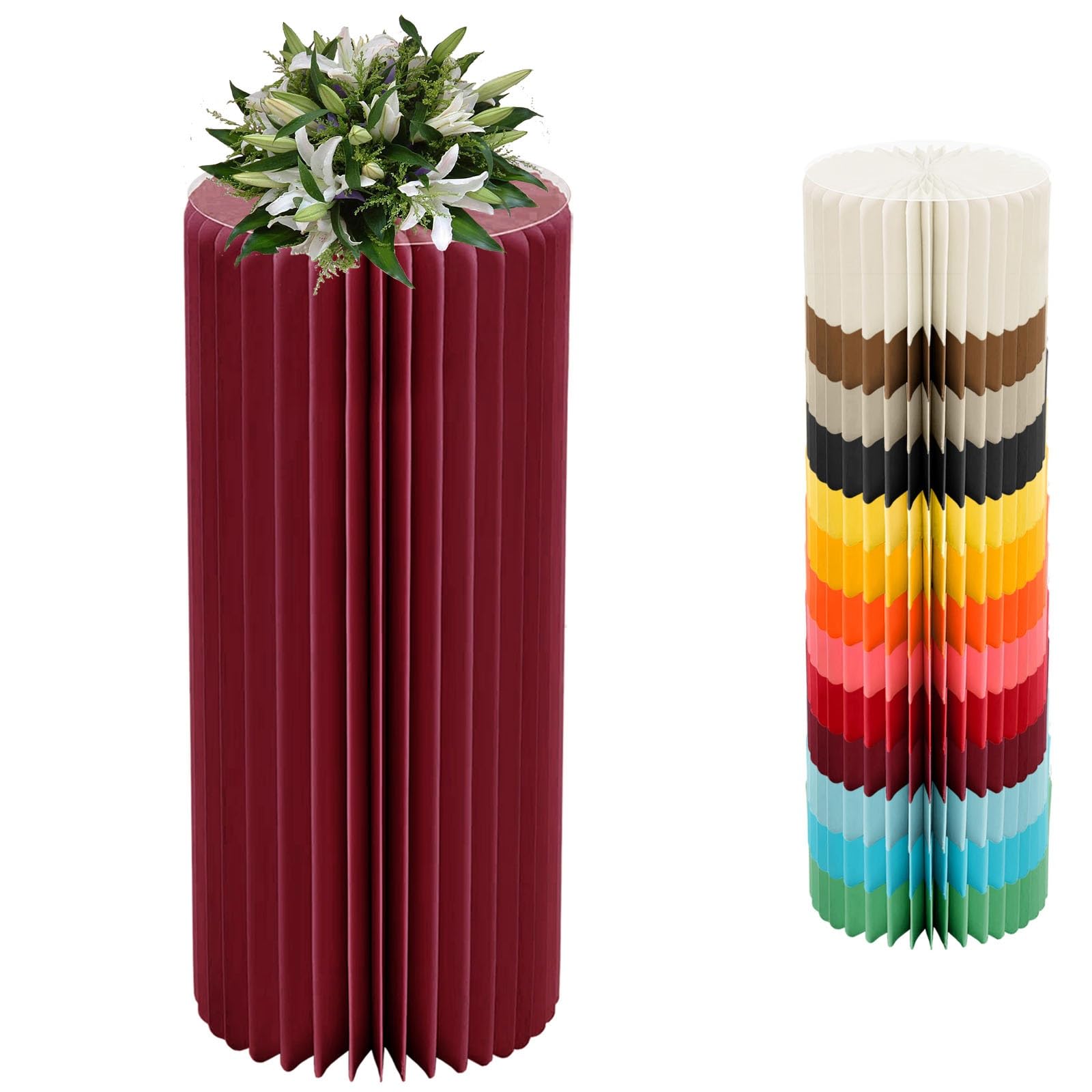 YTBHSHXZ plinth， Foldable Cardboard Cylinder Pedestal Cake Stand Multicolor 20-100cm(Wine Red,H 80cm/31.5in)