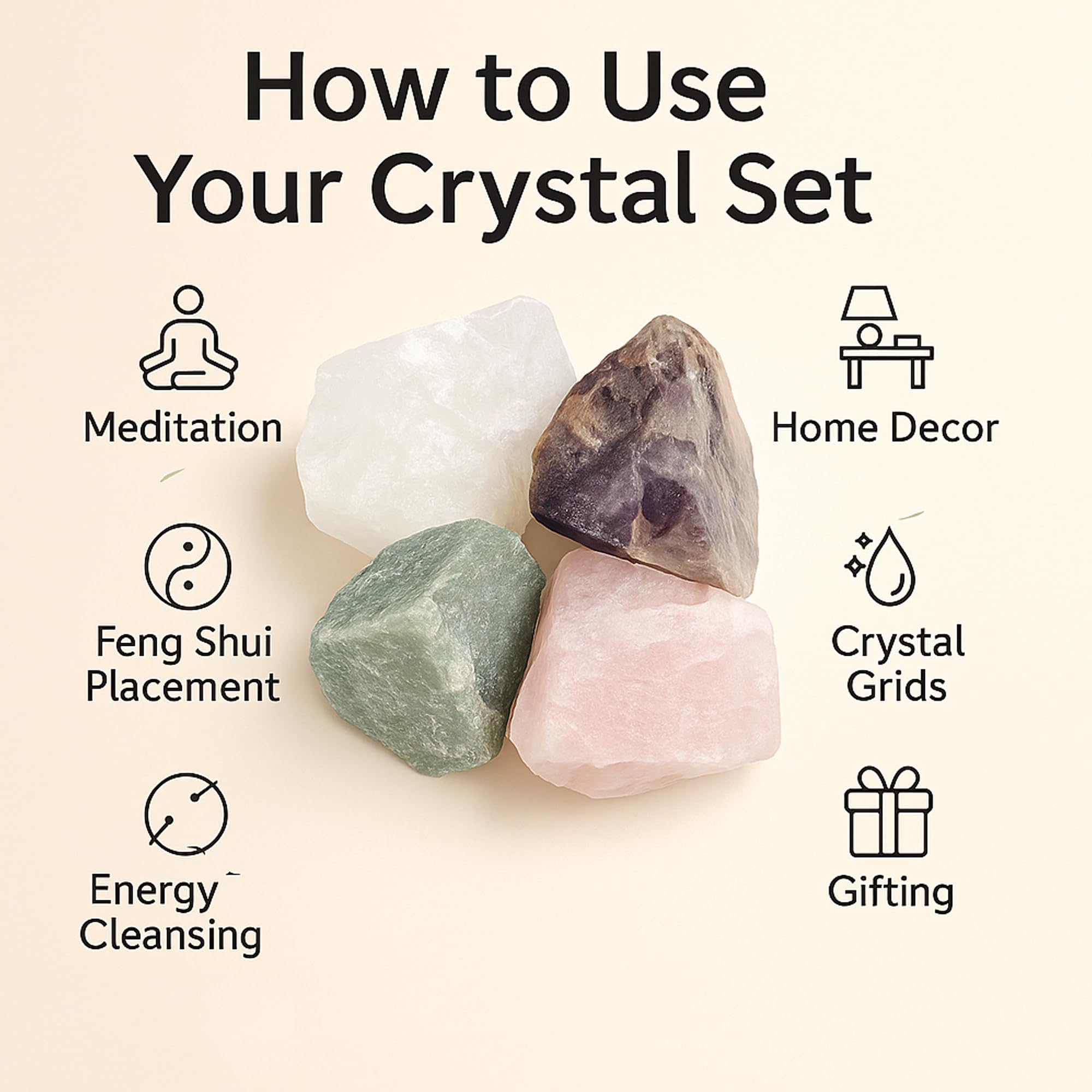 SEREIN Rose Quartz, White Quartz, Amethyst & Green Aventurine 250gm Raw Stone Natural Healing Crystal Rough Rock for Love, Protection, Clarity, Luck & Energy Balance Feng Shui Meditation & Home Decor 3