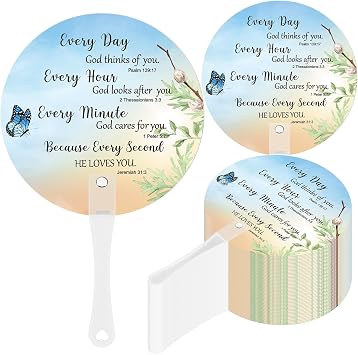 Church Handheld Fans Bulk Christian Inspiration Gifts,Butterfly | Bible Verse Scripture, Hand Religious Fans,Visitor Welcome Services,Bridal Shower Guest Favor, Women Men Gift, Plastic Handle