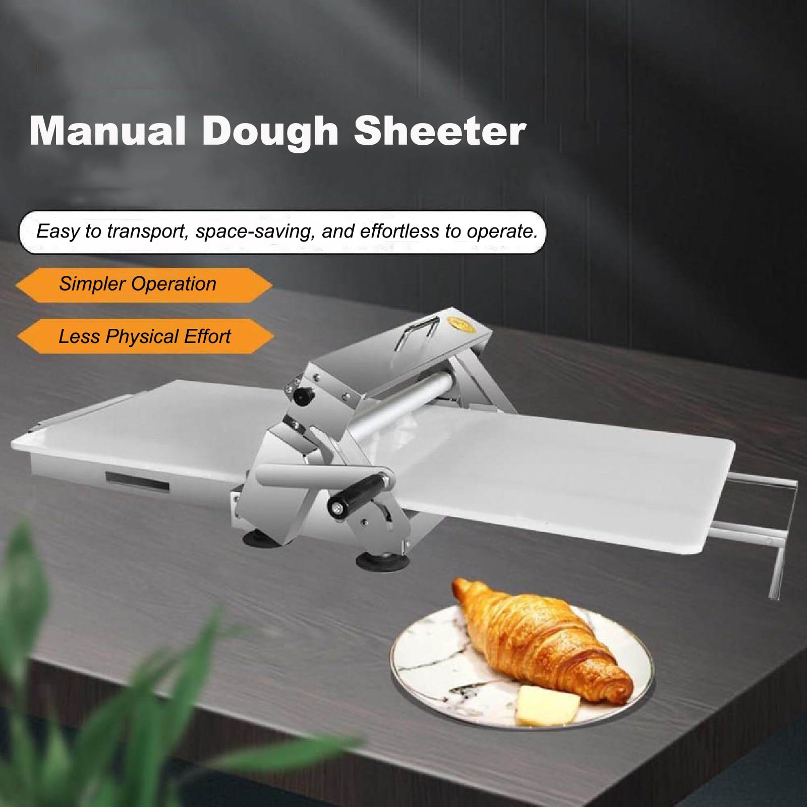 Professioneller Backblecher für Bäckerei - Manuelle Croissant- und Blätterteigmaschine mit präziser Dickeneinstellung für Handwerker und Enthusiasten