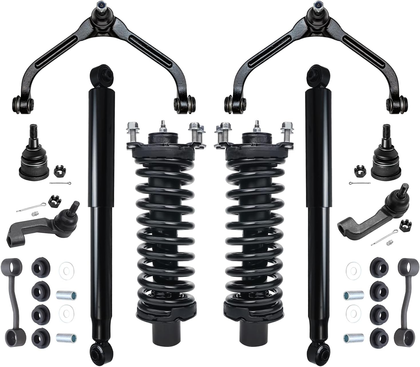 Detroit Axle - 12pc Front End Suspension Kit for 2005 2006 2007 Jeep Liberty, 2 Struts 2 Rear Shock Absorbers 2 Upper Control Arms 2 Lower Ball Joints 2 Sway Bar Links 2 Outer Tie Rod Ends Replacement