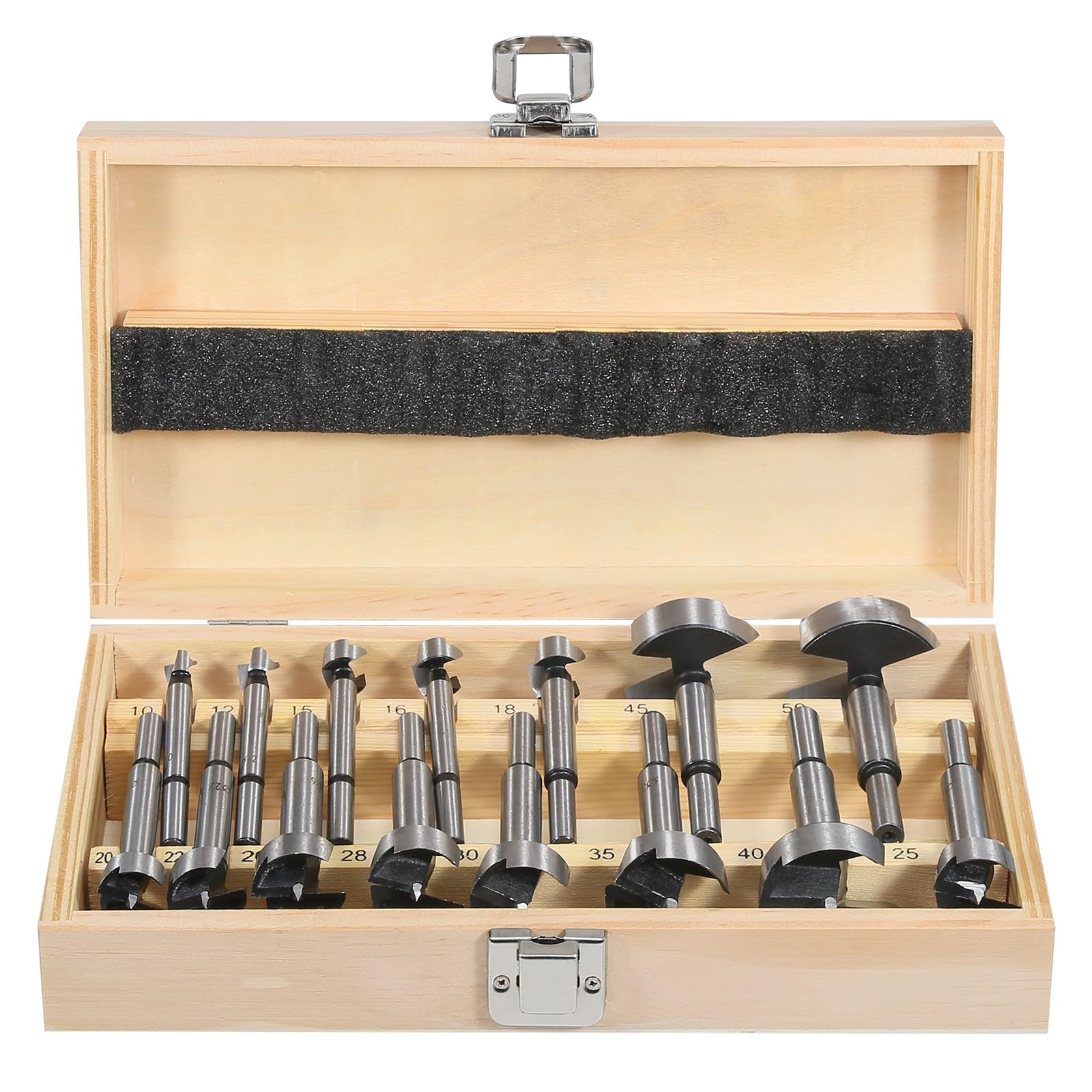 Juego de 15 brocas Forstner, 10-50 mm, broca para madera con vástago redondo, broca para madera maciza, MDF, aglomerado