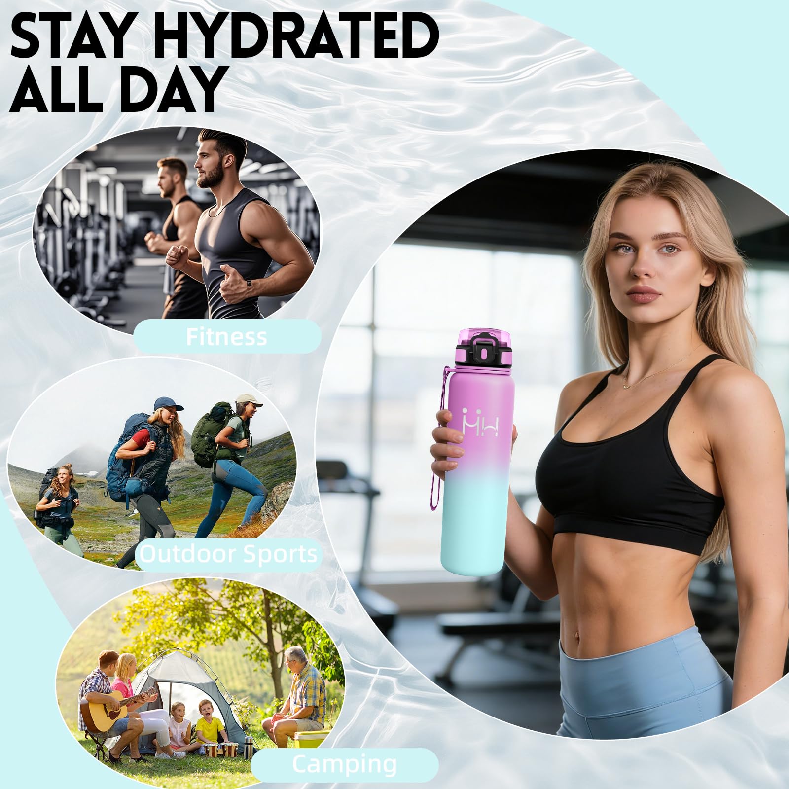 Bottiglia Termica 1 litro - Bottiglia Termica Senza Perdite - Borracce Termiche Con Cannuccia - Mantiene Caldo per 12 Ore/Freddo 24 Ore, Borracce Termiche per Fitness, Campeggio, Trekking