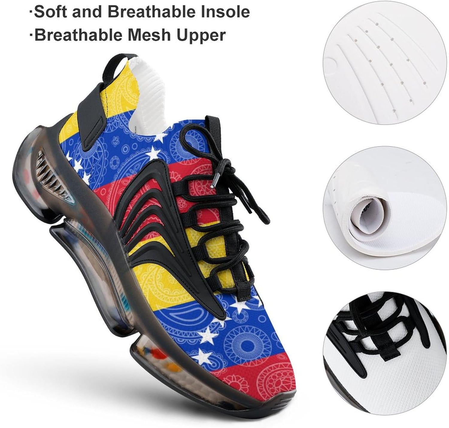 Venezuela Flag Paisley Pattern Funny Men's Sneakers Lightweight Running Shoe Tennis Shoes