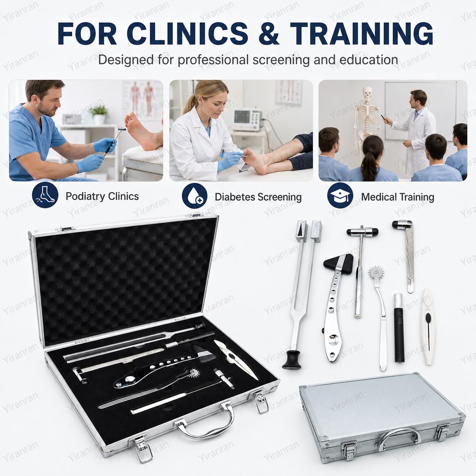 Set diagnostico per Esame neurologico, Kit di percussioni da 7 Pezzi per Test di sensibilità, Strumenti per Test sensoriali, per Test clinici di sensibilità e Vibrazione
