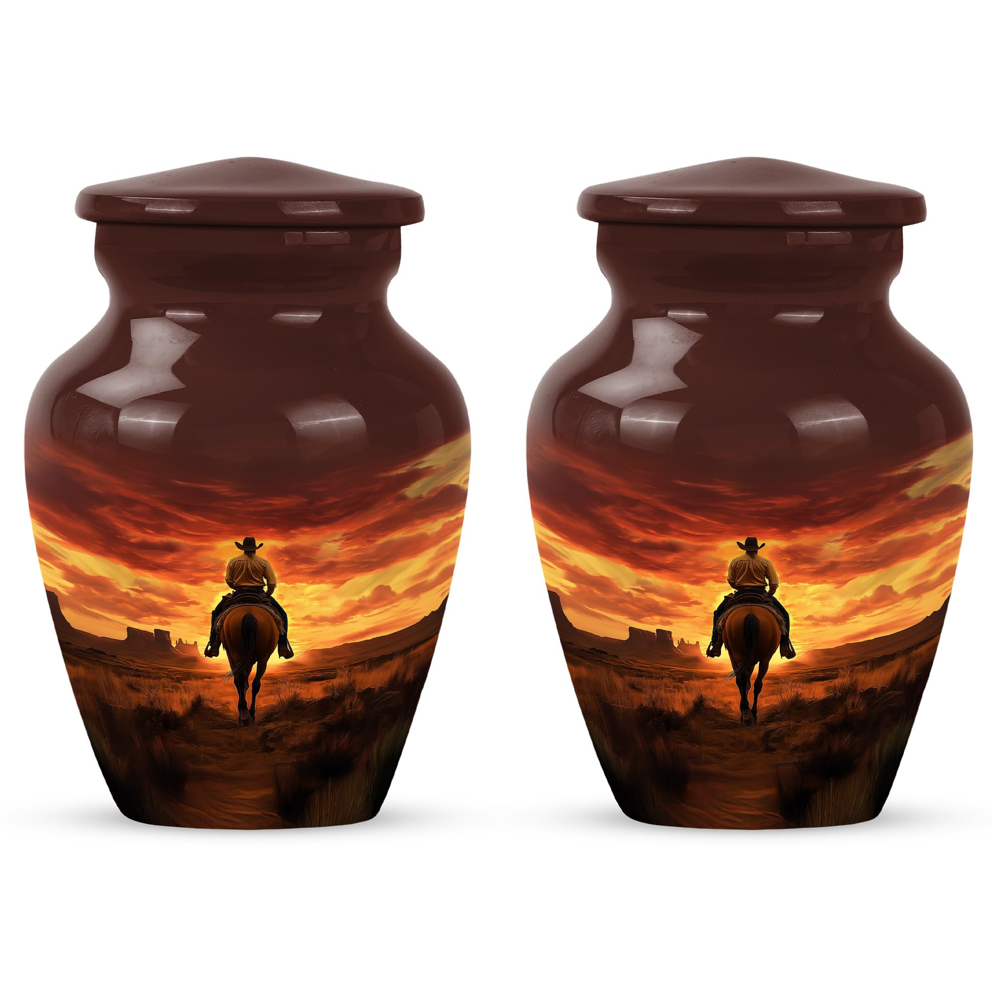 Cowboy Urn - Small Urn for Human Ashes Keepsake - Urn for Ashes Adult Male - Urn for Ashes for Women - Cremation Keepsakes for Ashes - Size 3 Inch, Pack of 2