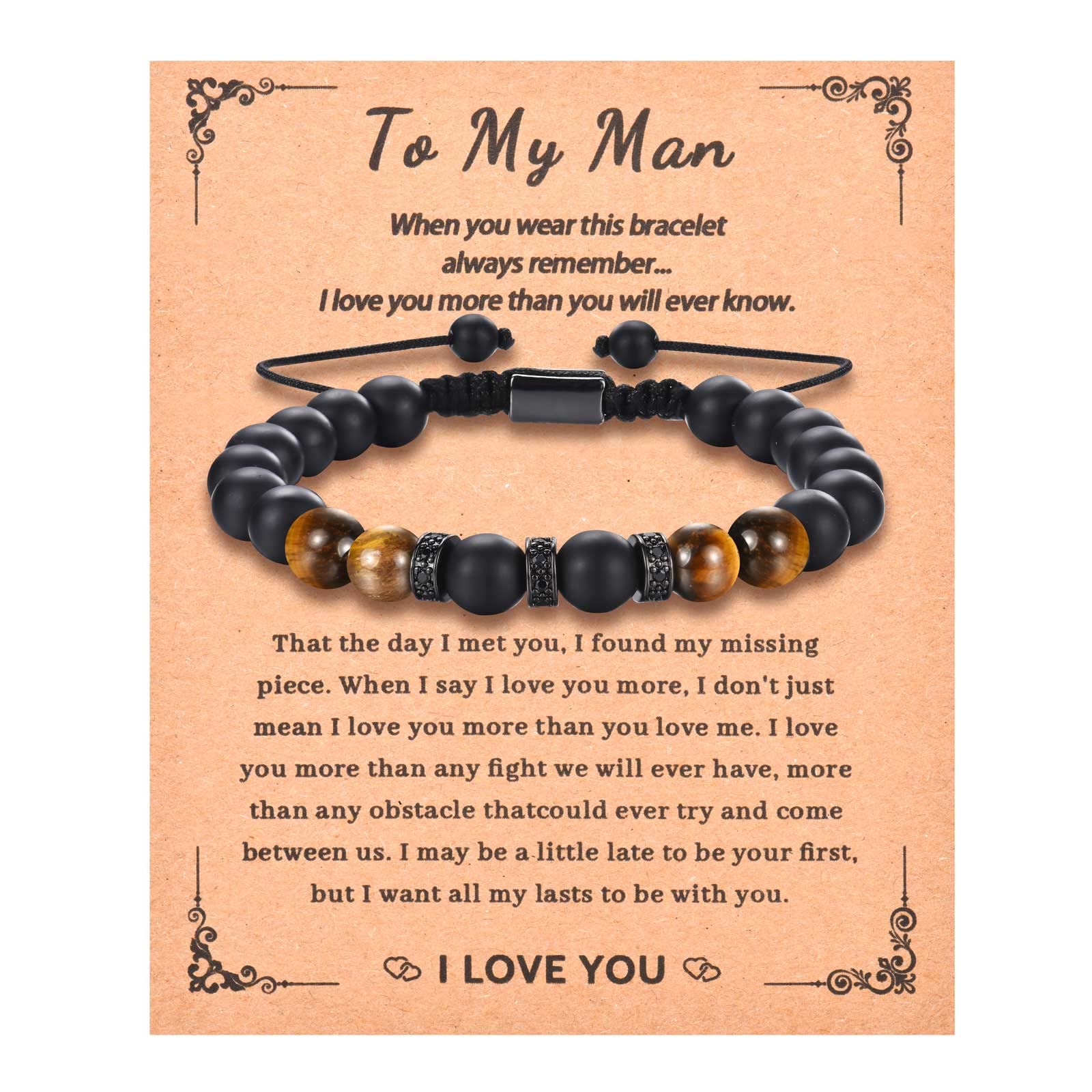 KORAS Gifts for Men Boys, Boyfriend Husband Bracelet Tiger Eye Bracelet for Dad Grandad Son Uncle Brother, Beads Bracelet Present for Birthday Fathers Day Christmas Valentines Day