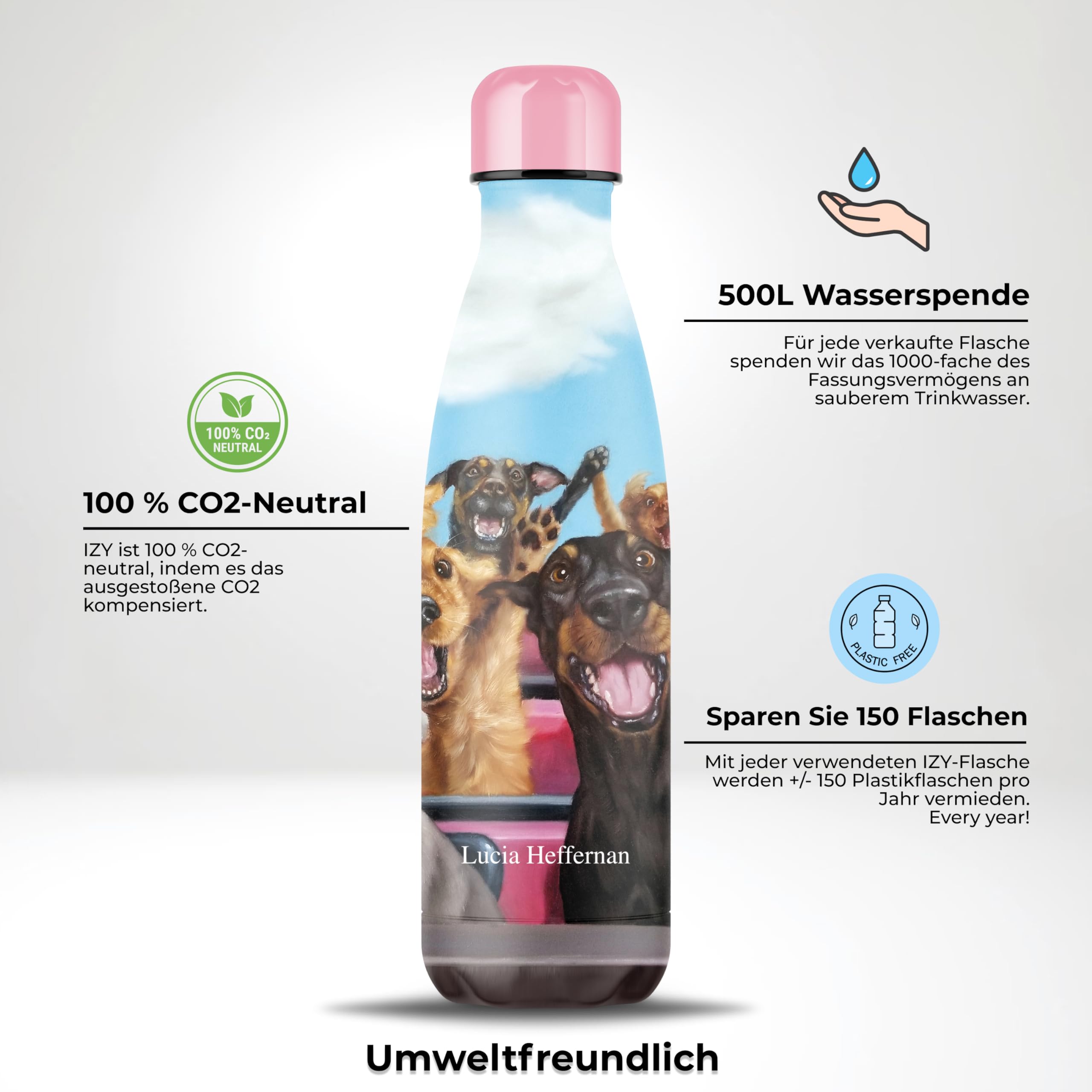 IZY Trinkflasche, Drucke, Thrill Seekers, Wasserspende, Thermoskanne, Wasserflasche, Thermobecher, BPA-frei, Trinkflasche aus rostfreiem Stahl, Heiß oder kalt für 12 Stunden, 500 ml