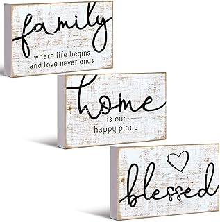 Jetec 3 Pcs Wooden Family Sign Rustic Blessed Home Wall Art Mini Wood Wall Decor Farmhouse Table Shelves Decoration Sign for Bedroom Kitchen Living Room Table Decor (Retro Color,7 x5 x 0.59 in)