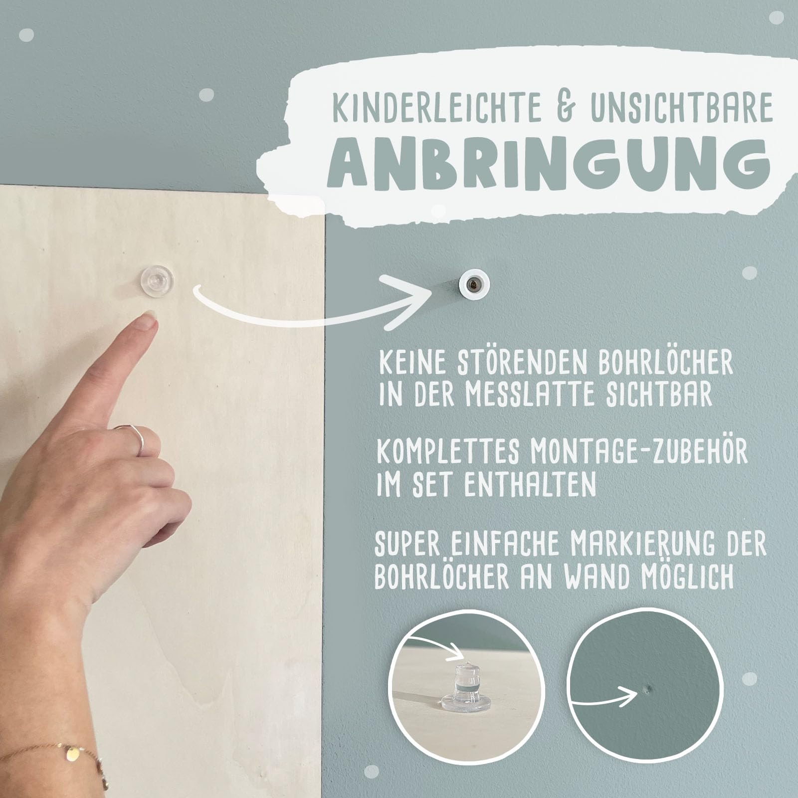 Personalisierte Messlatte für Kinder mit buntem Wunschdruck - 70-140 cm - Größenmesser Kinderzimmer aus Holz - Wand Dekoration Messleiste Kind - Personalisiertes Geschenk Baby (Grüner Dino)
