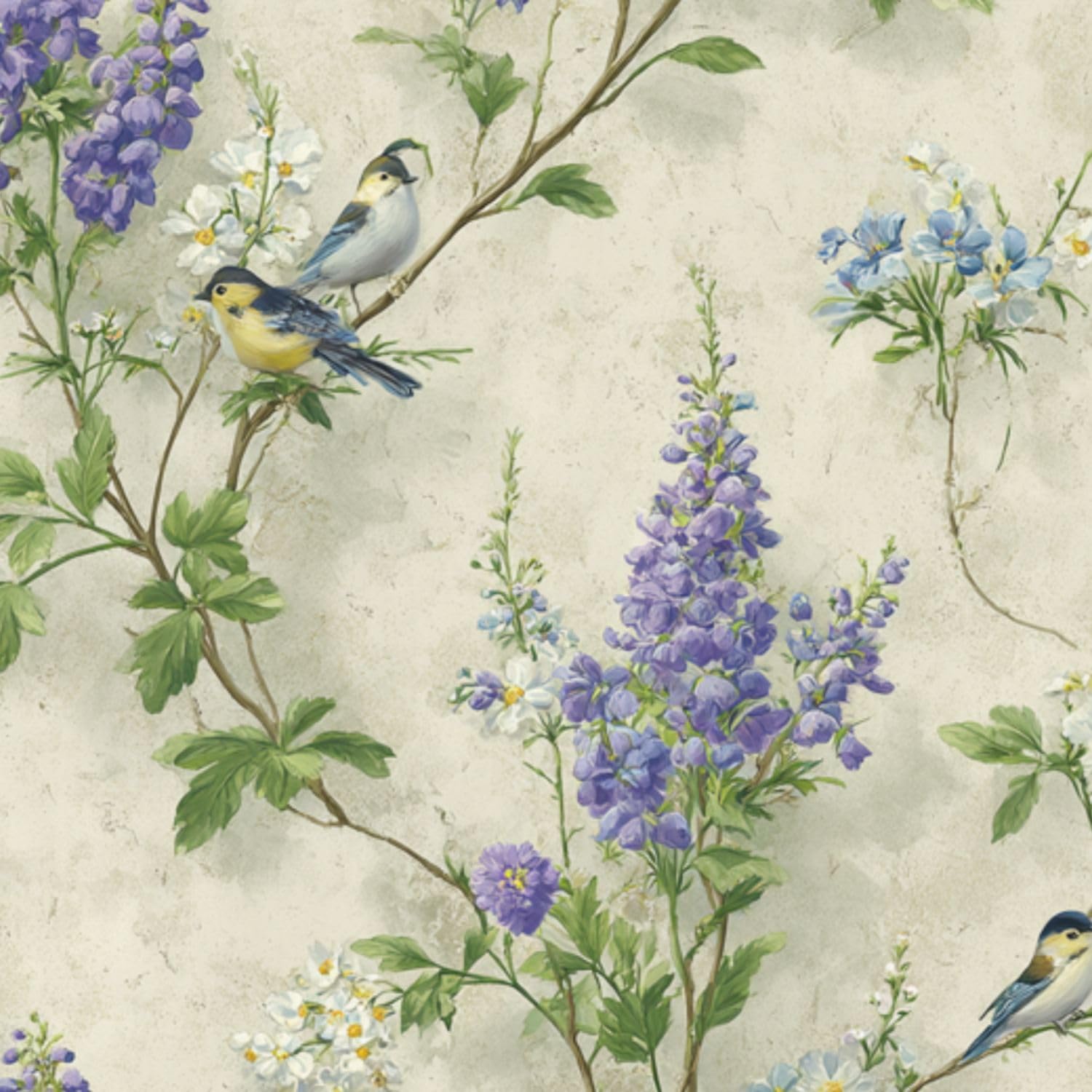 DERUINVAIO Self Adhesive Feature Removable Romantic Countryside Floral Peel and Stick Vinyl Wallpaper Roll, Sticky Lining Paper for Bedroom, Living Room, Kitchen Walls