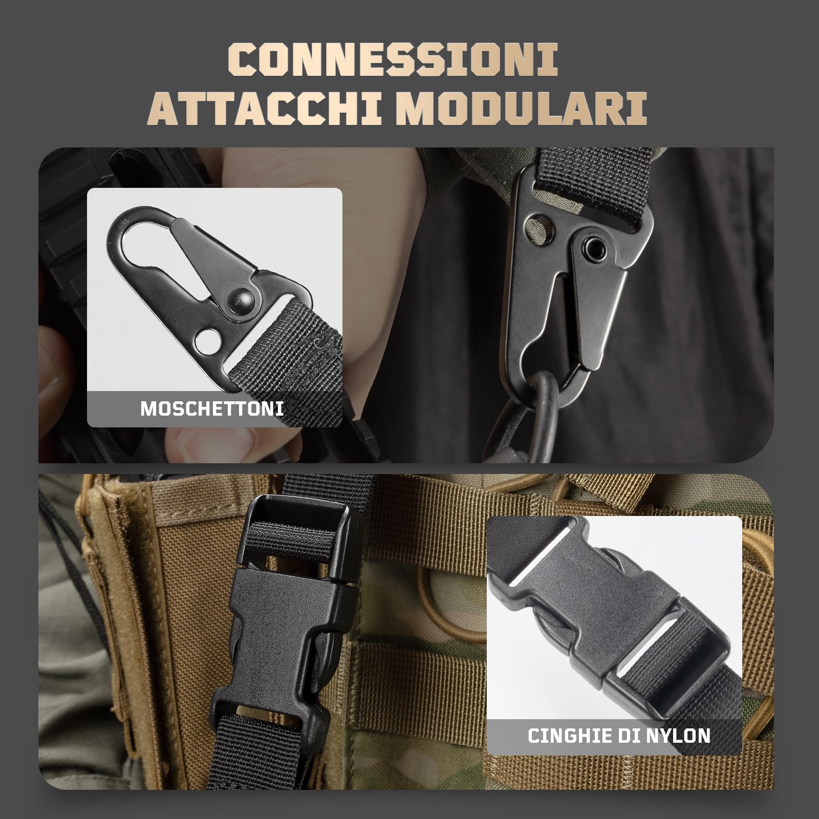 1TG Tactcial Cinghia a 2 punti, cinghia per fucile, cinghia tattica regolabile rapidamente con corda per fotocamera, spallacci allargati antiscivolo per gli sport all'aria aperta