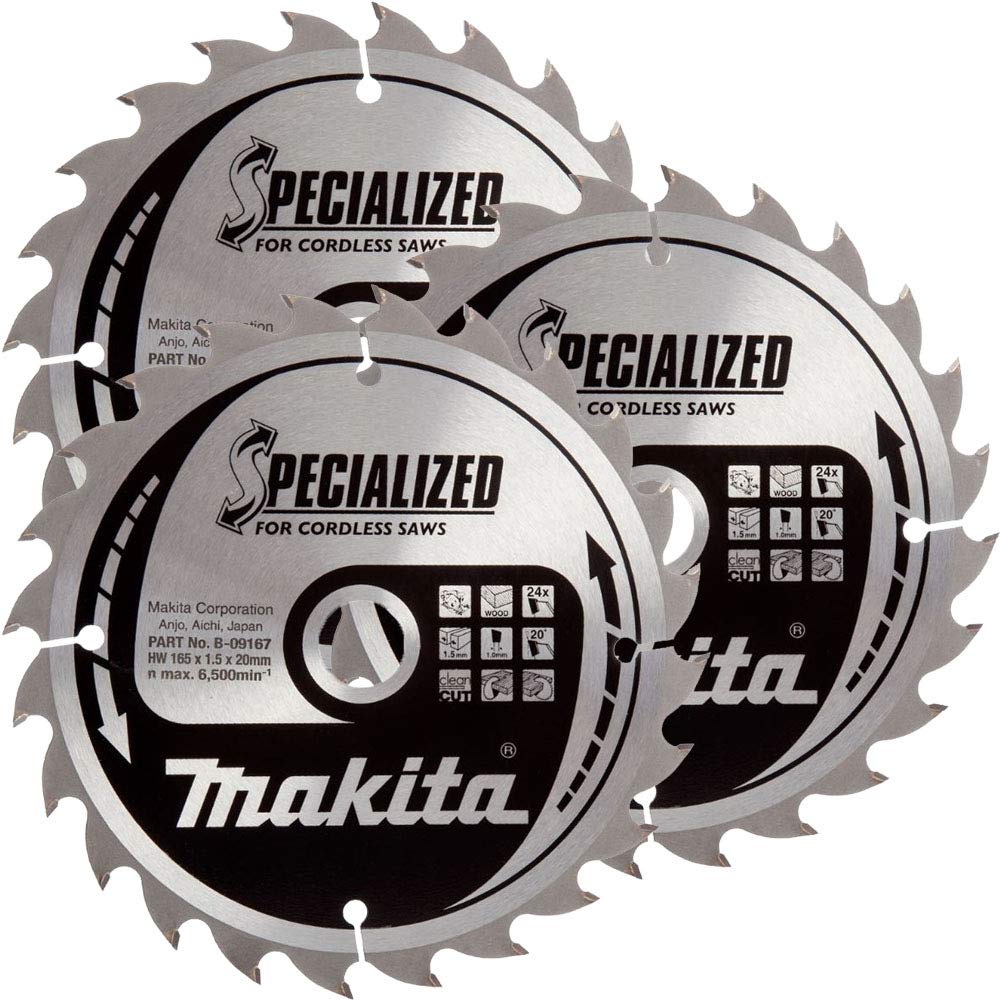 Makita B-09167 165mm x 24T x 20mm Specialized Circular Saw Blade Pack of 3