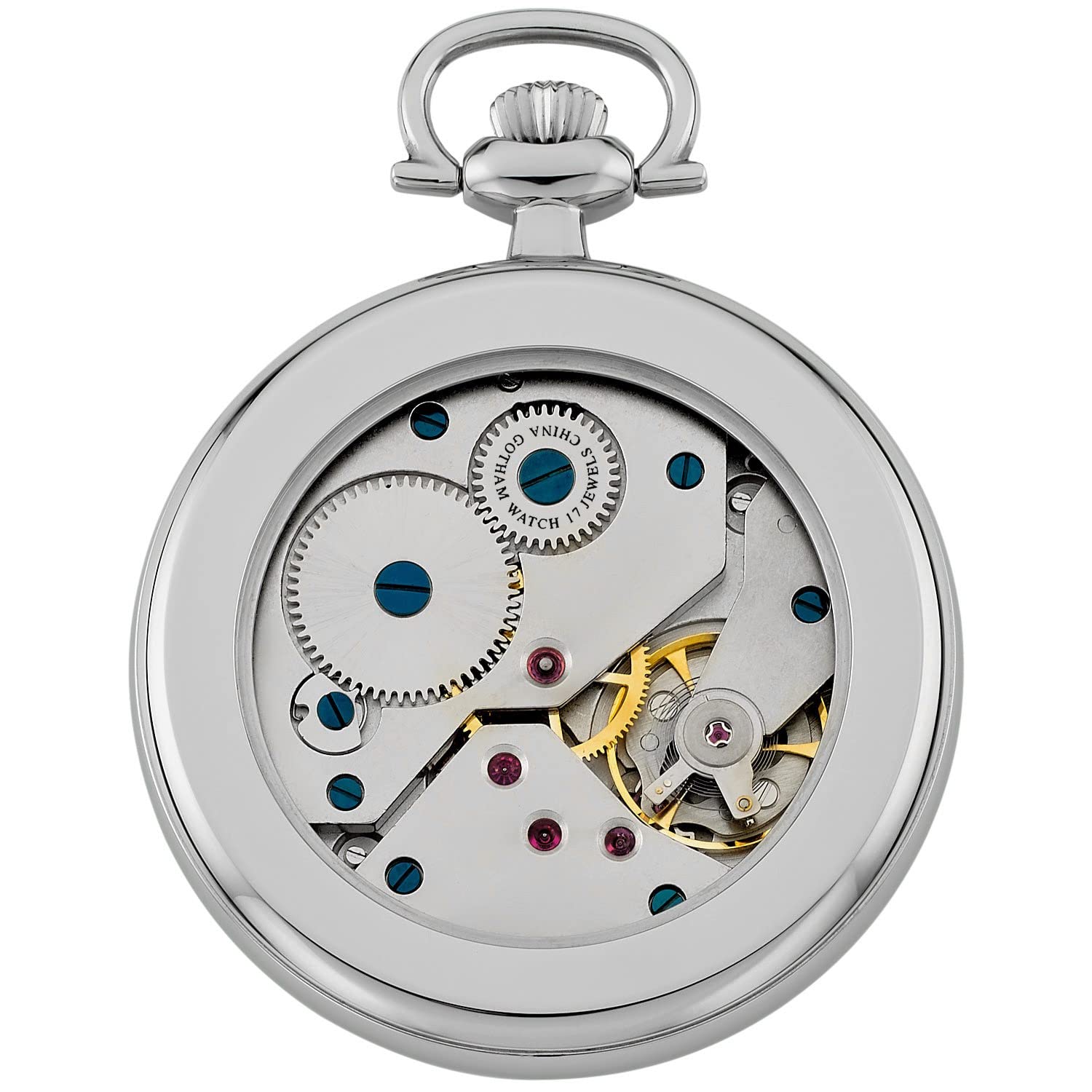 Gotham Classic Series GWC14112S Taschenuhr, Edelstahl, offen, 17 Juwelen, mechanischer Handaufzug Uhr