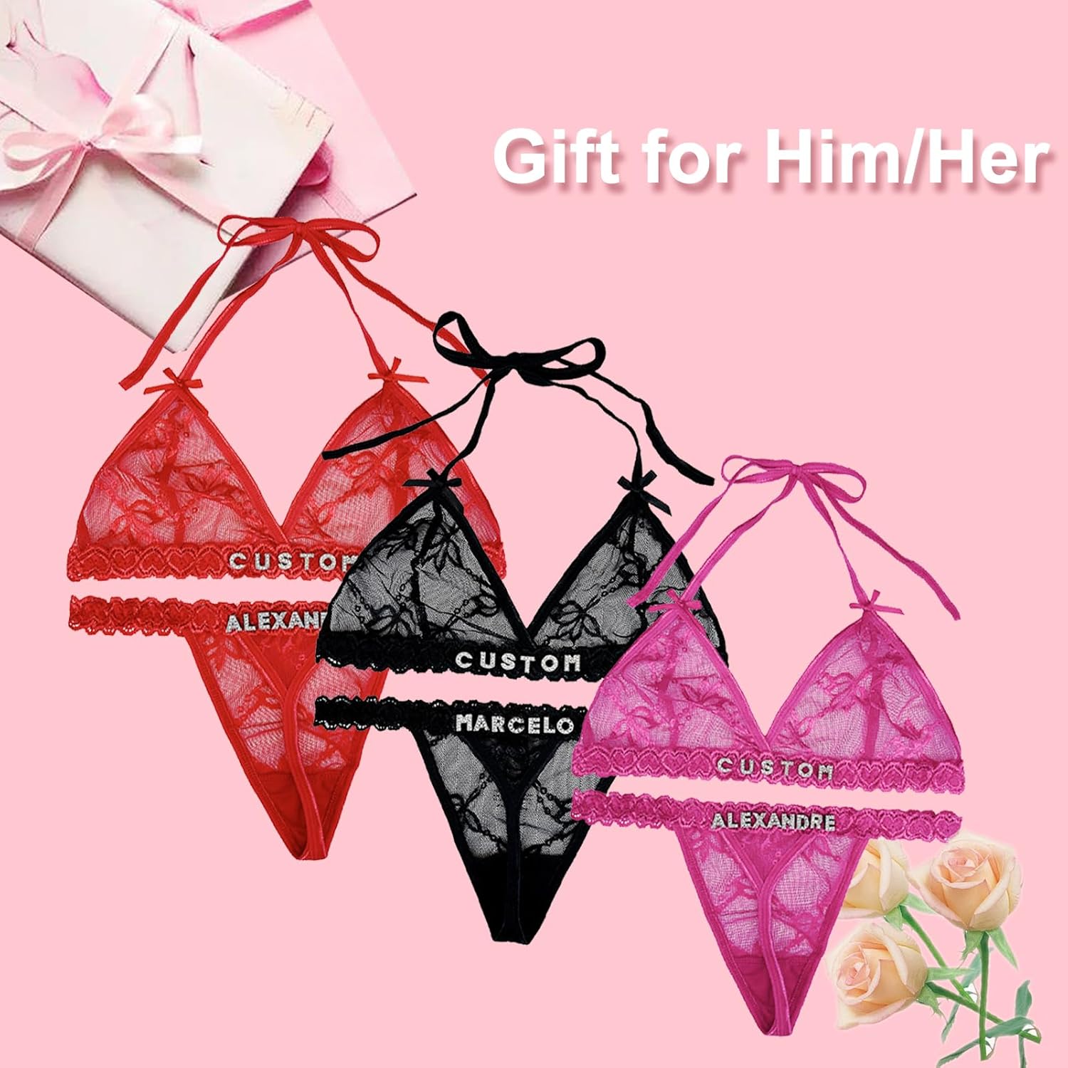 Personalized Thongs with Name - Custom Thong with Name Bra Set, Personalized Gifts, Custom Funny Name Underwear - Image 3