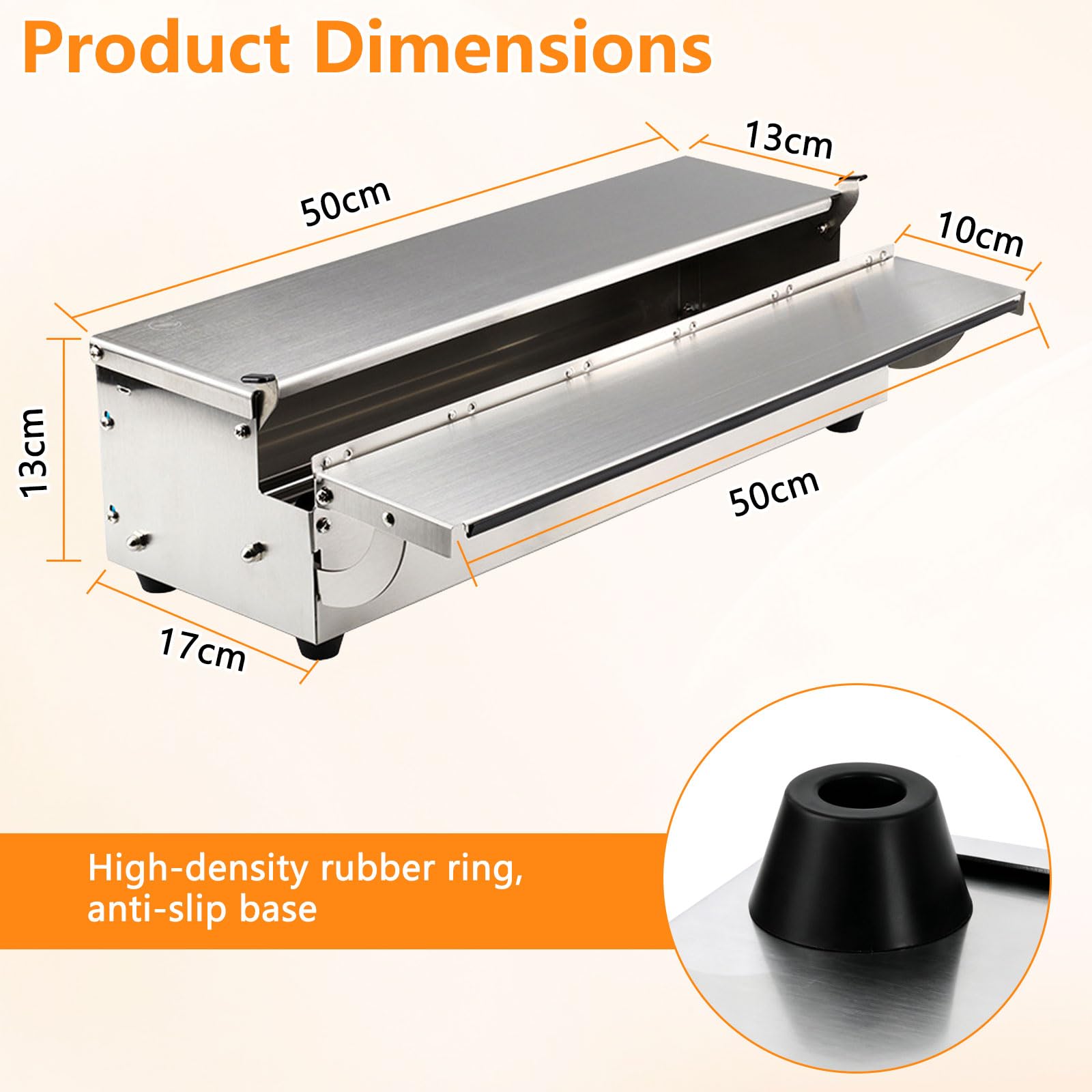 Folienspender Edelstahl (50cm) mit Frischhalte & Alufolie Hygienisch- staubdicht- Plastic Wrap Dispenser mit Cutter-5 Ersatzklingen