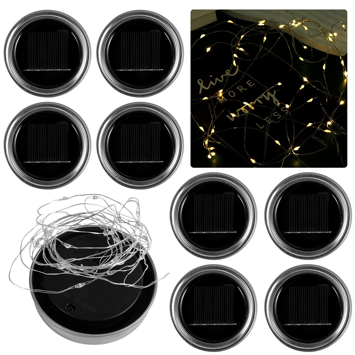 8Pcs Solar Mason Jar Lights 9.84ft 30LED IP44 Waterproof Solar Lanterns, Garden Lights, Hanging Lights, Flexible Fairy Jar Lids String Lights Auto On/Off Anti-Rust Solar Jar Lights for Garden Wedding