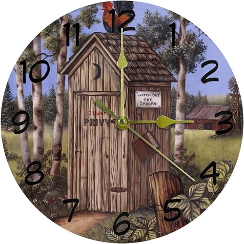 LORVIES Outhouse Rooster Stood on The House Silent Non Ticking Acrylic Decorative Reloj redondo de 10 pulgadas para el hogar, oficina, escuela