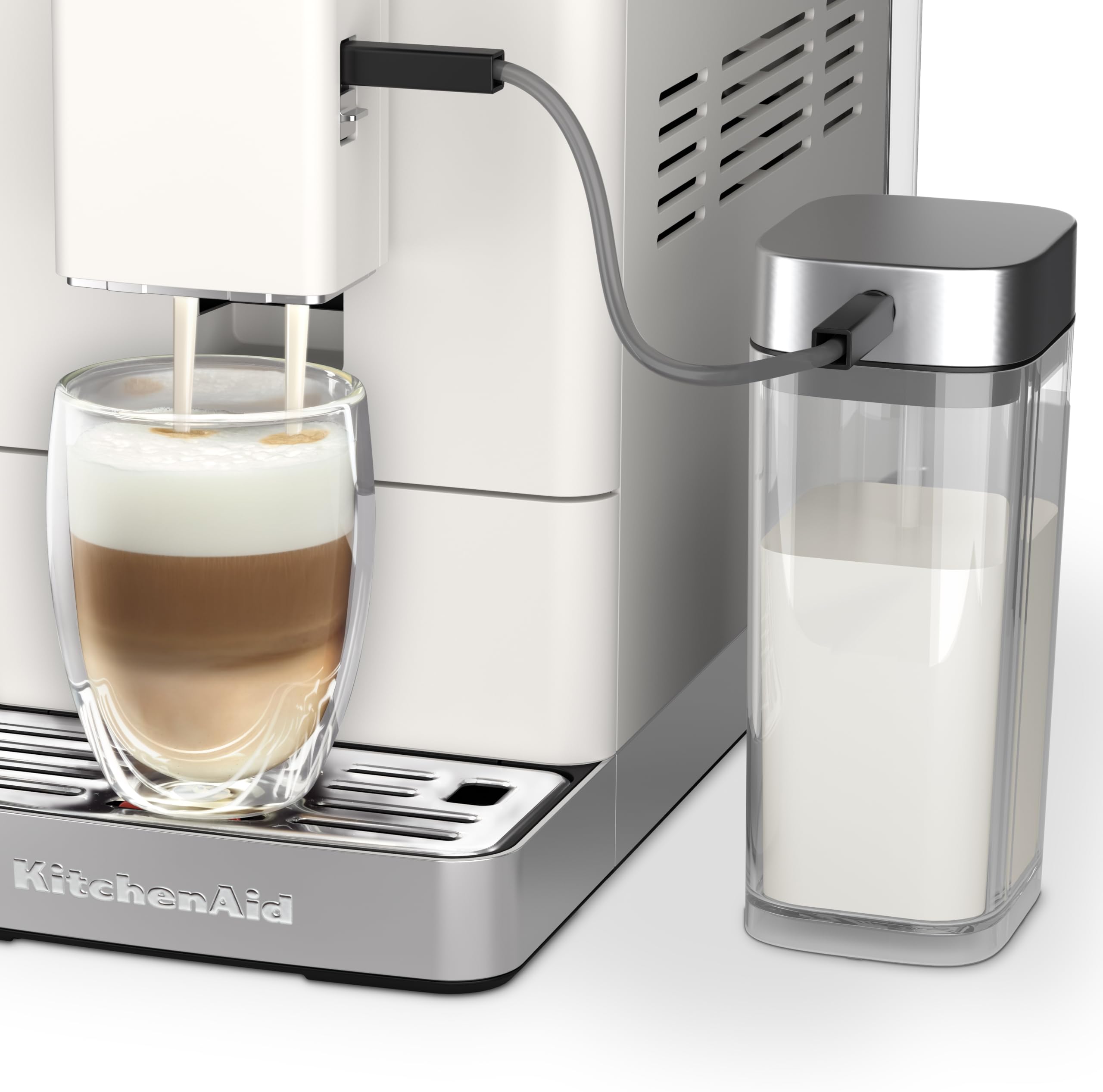 KitchenAid KF4 Macchina da Caffè Superautomatica, AutoMilk Avanzato, Macinacaffè IntelliGrind, 15+ Ricette, Display Colori, Caffè Freddo, 15-18 Bar, Bianco Porcellana