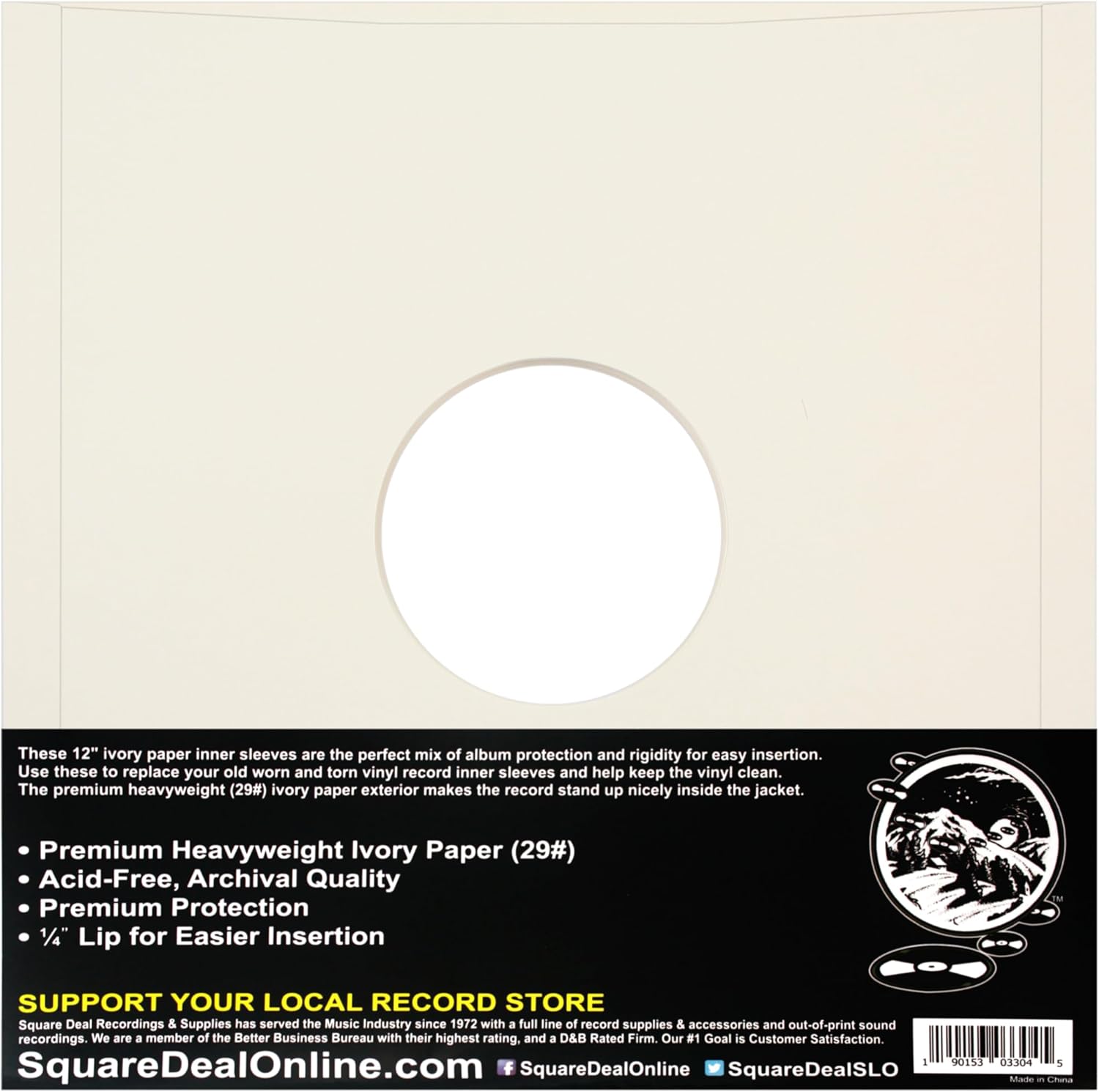 (50) Ivory Paper Super Heavyweight 12" Record Inner Sleeves with Center Hole - 12IWIV